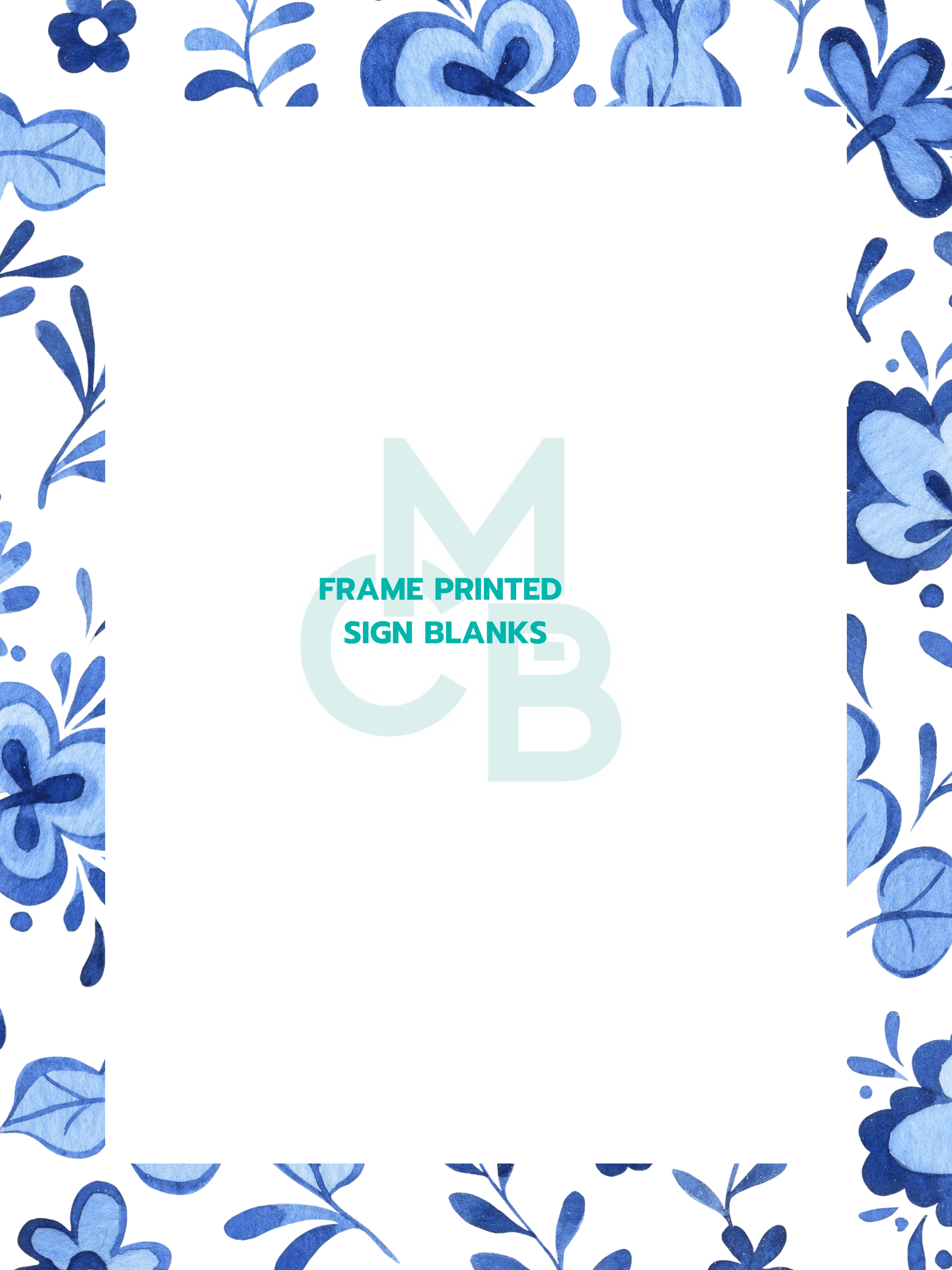 Frame Printed Acrylic Sign Blanks | Blue Floral 3 - Acrylic Blanks