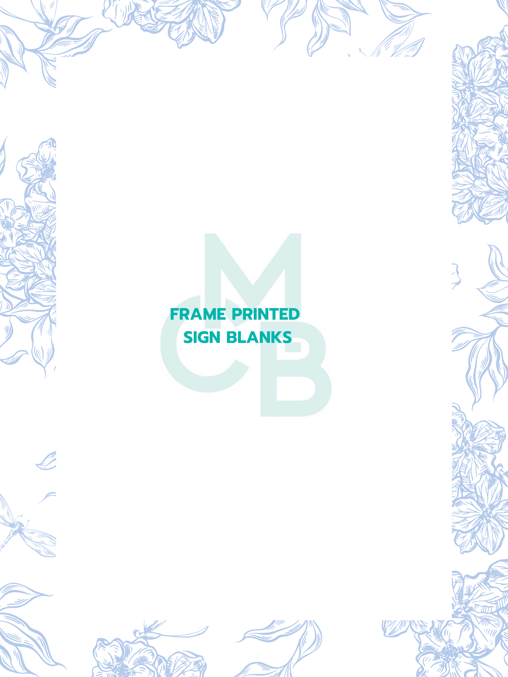 Frame Printed Acrylic Sign Blanks | Blue Floral Lineart - Acrylic Blanks