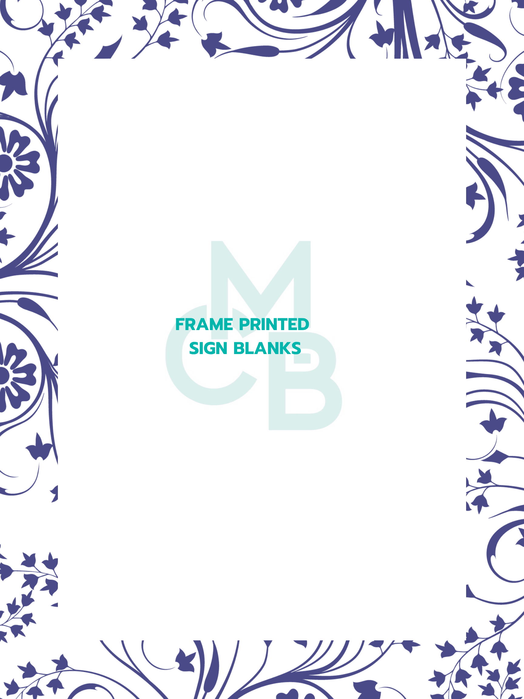 Frame Printed Acrylic Sign Blanks | Bold Blue Floral Lineart - Acrylic Blanks