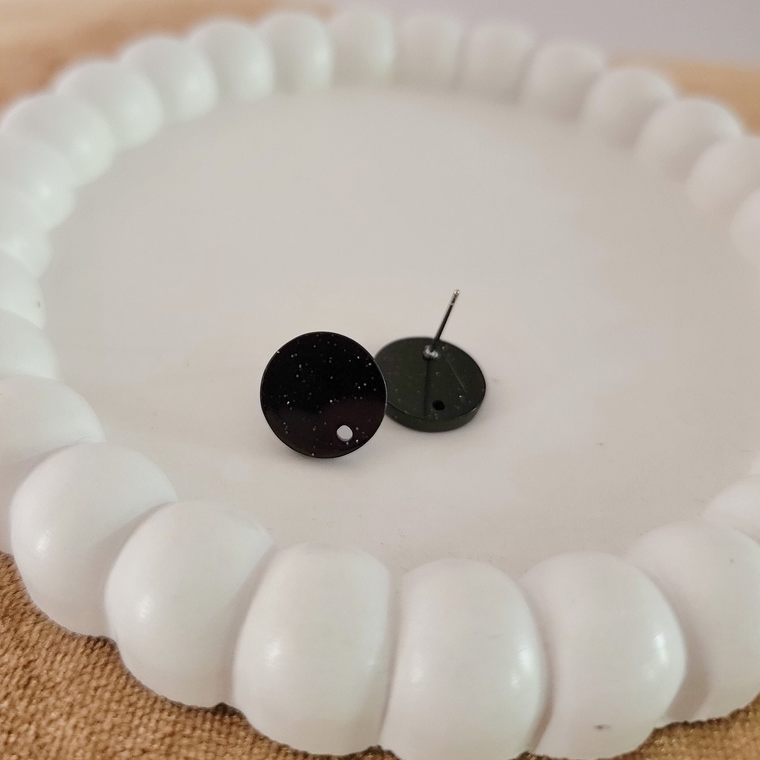 Glitter Black Acrylic Circle Stud Earring (14mm, Subtle Glitter), 10 Pieces, Acrylic Stud 38 - 