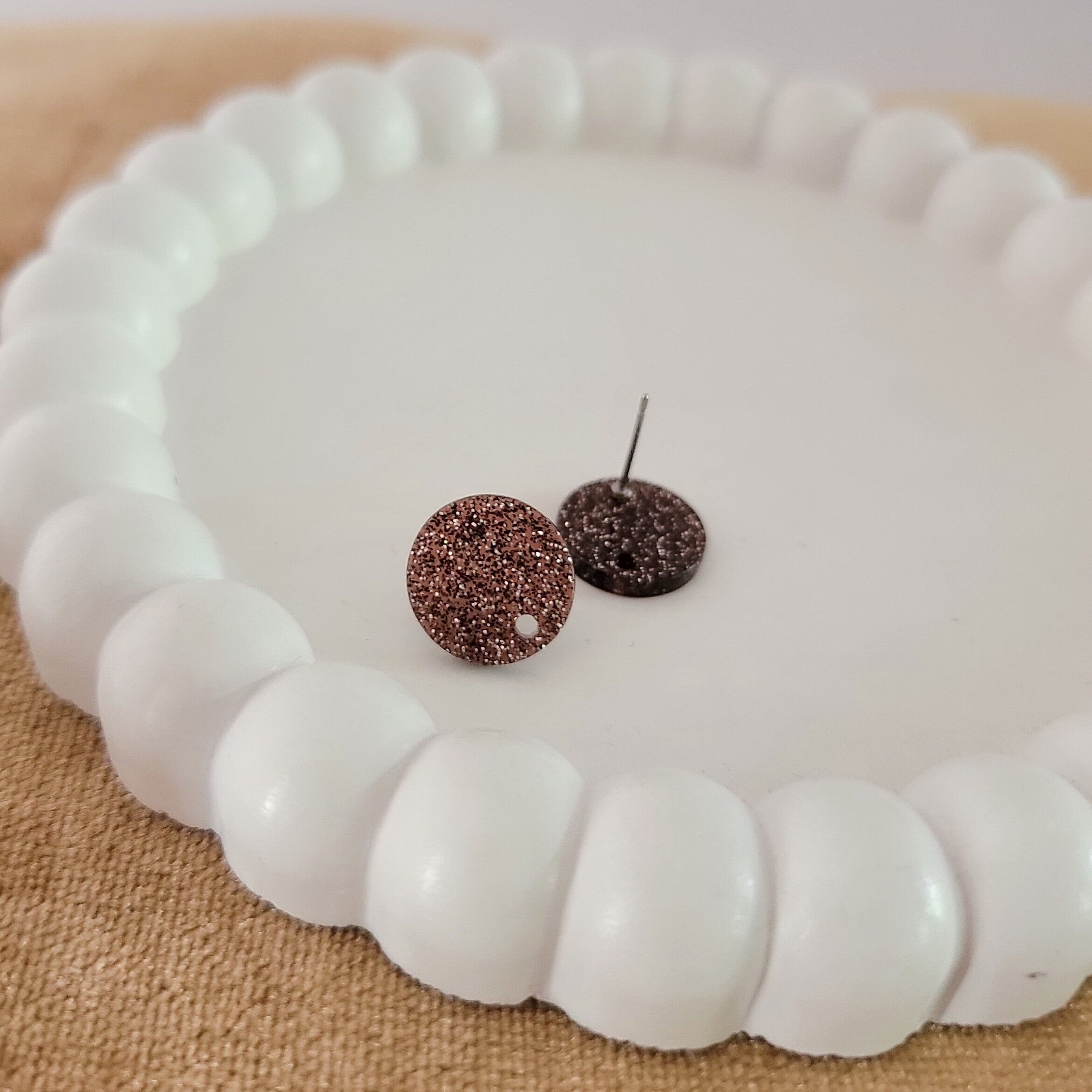 Glitter Brown Acrylic Circle Stud Earring (14mm), 10 Pieces, Acrylic Stud 45 - 