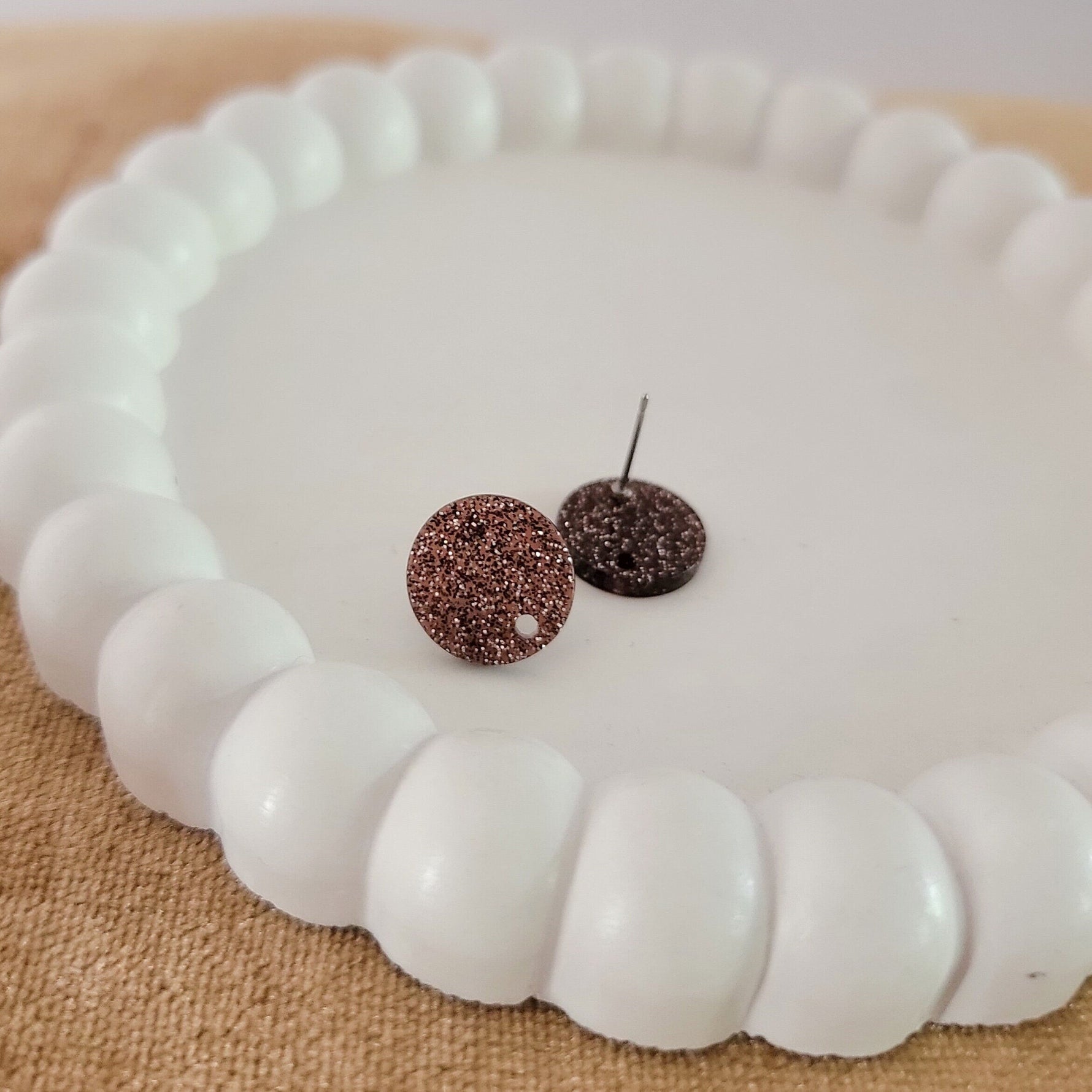 Glitter Brown Acrylic Circle Stud Earring (14mm), 10 Pieces, Acrylic Stud 45 - 