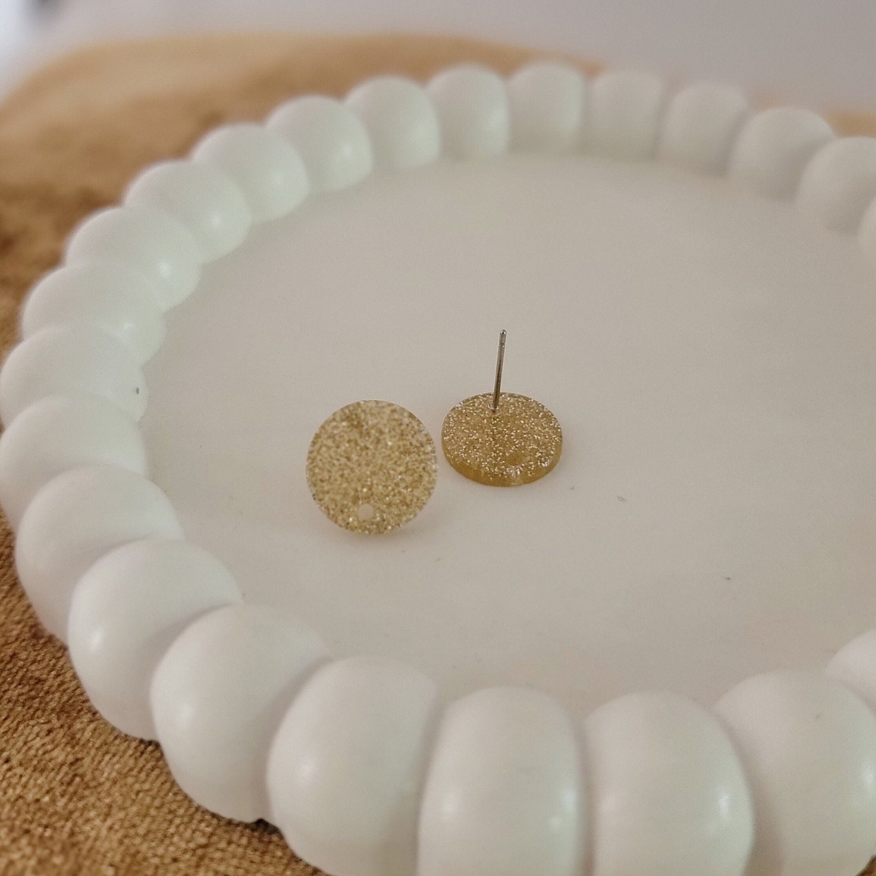 Glitter Cool Gold Acrylic Circle Stud Earring (14mm), 10 Pieces, Acrylic Stud 42 - 