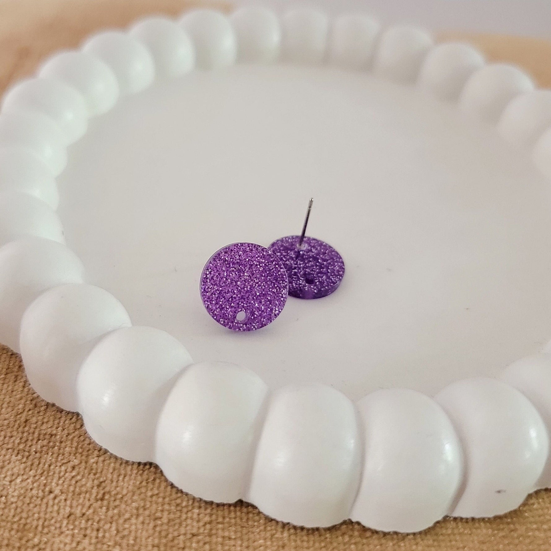Glitter Purple Acrylic Circle Stud Earring (14mm), 10 Pieces, Acrylic Stud 37 - 