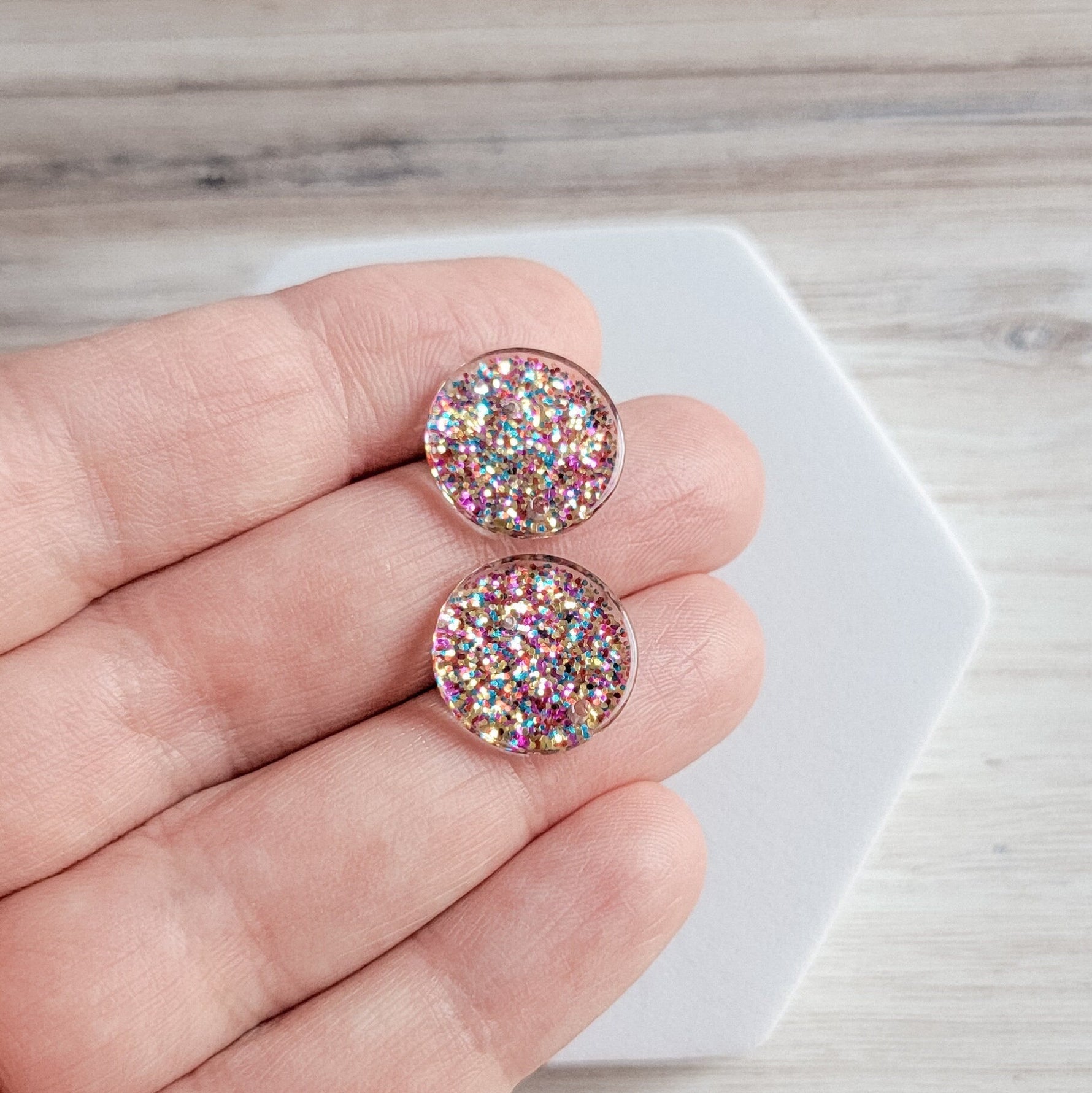 Glitter Rainbow Acrylic Circle Stud Earring (15mm), 10 Pieces, Acrylic Stud 33 - 