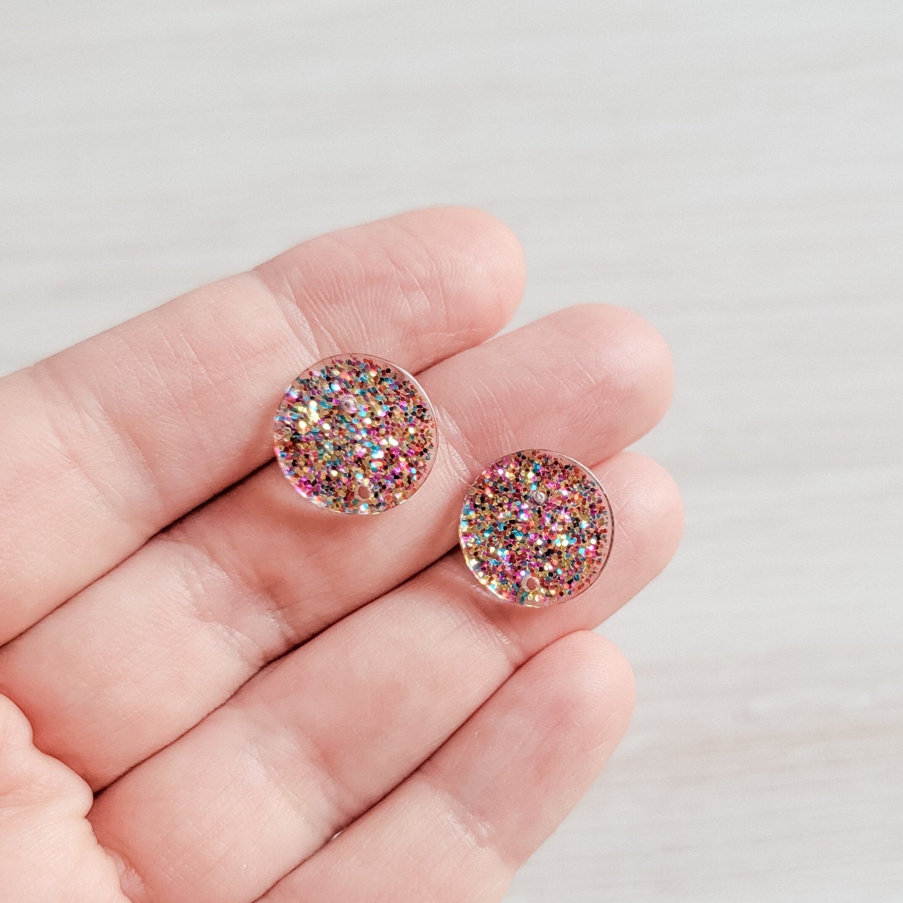 Glitter Rainbow Acrylic Circle Stud Earring (15mm), 10 Pieces, Acrylic Stud 33 - 