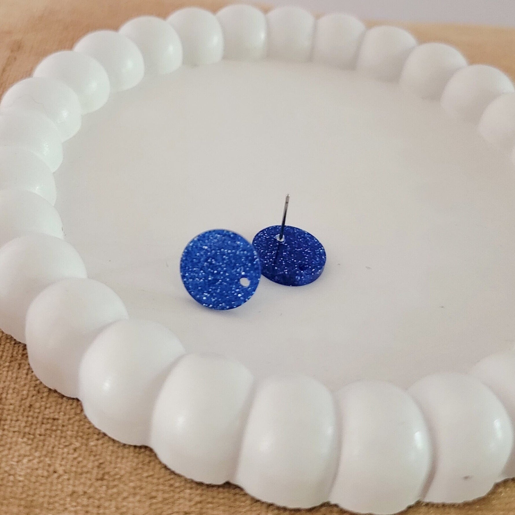 Glitter Royal Blue Acrylic Circle Stud Earring (14mm), 10 Pieces, Acrylic Stud 40 - 