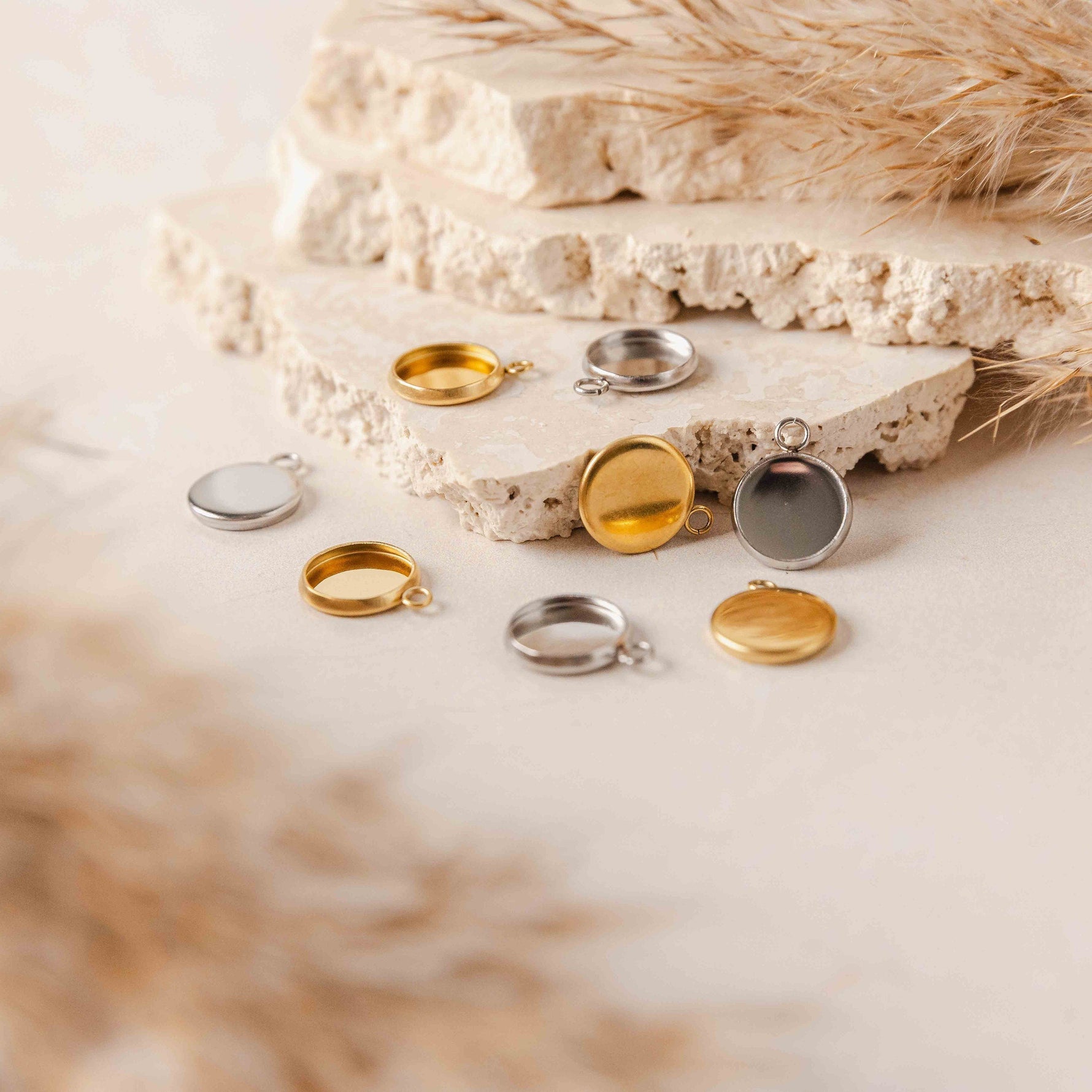 Gold 10mm Stainless Steel Charm Bezels, 10 Pieces, Charm 48 - 