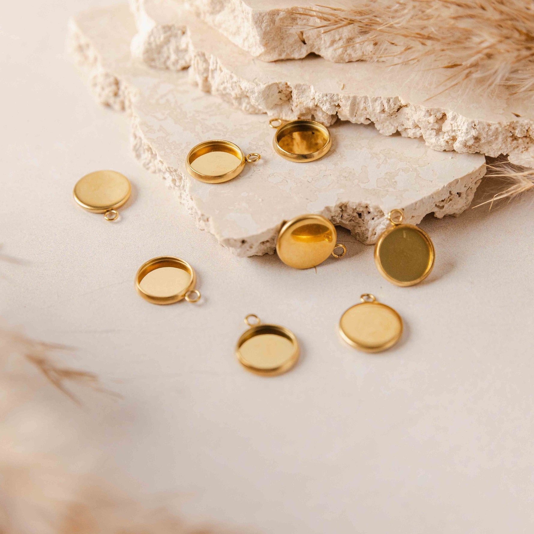 Gold 10mm Stainless Steel Charm Bezels, 10 Pieces, Charm 48 - 