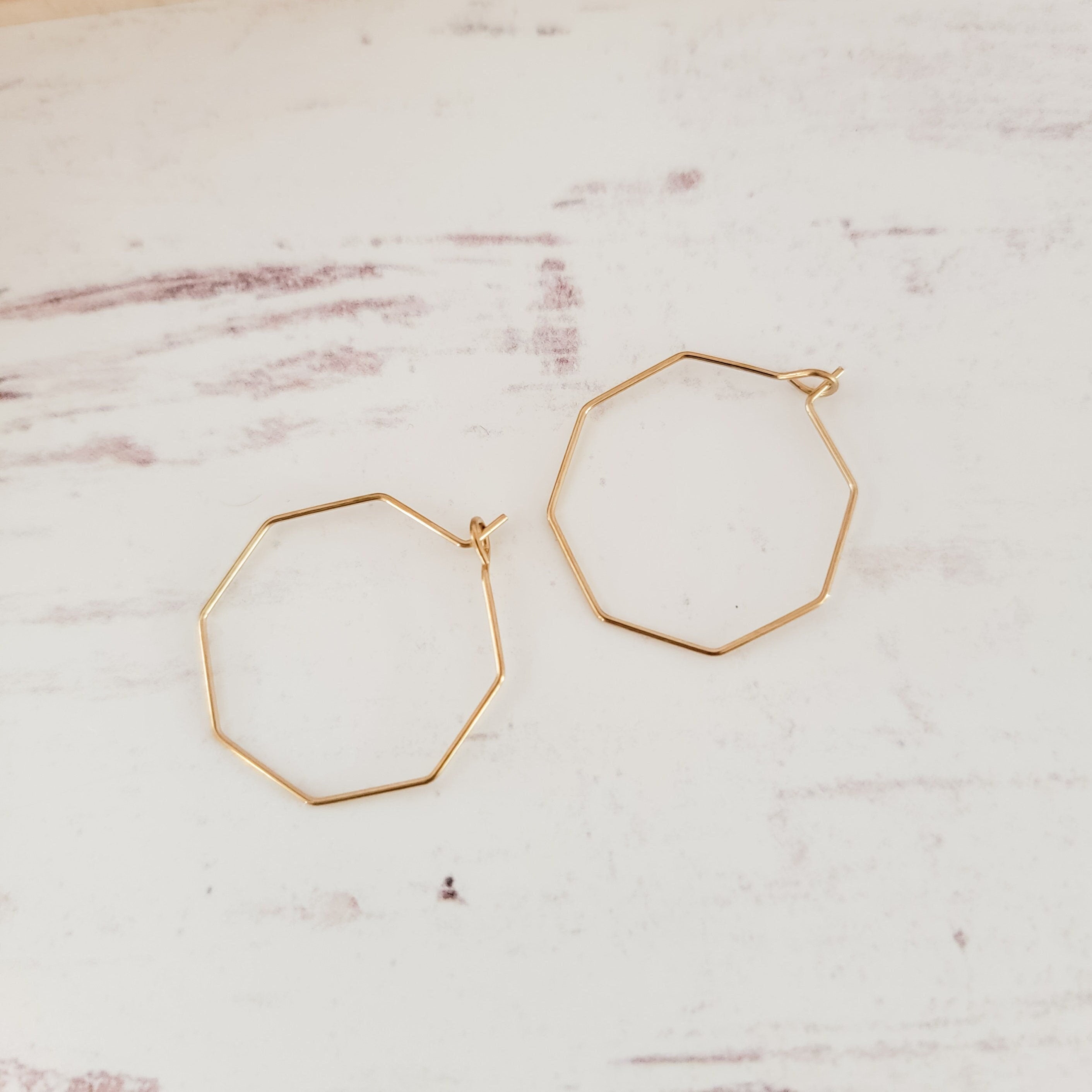 Gold 25mm Octagon Wine Hoop Stainless Steel Ear Wires, 10 Pieces, Hoop 46 - 