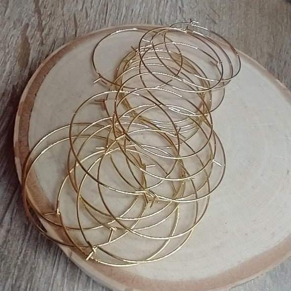 Gold 35mm Round Wine Hoop Stainless Steel Ear Wires, 10 Pieces, Hoop 30 - 