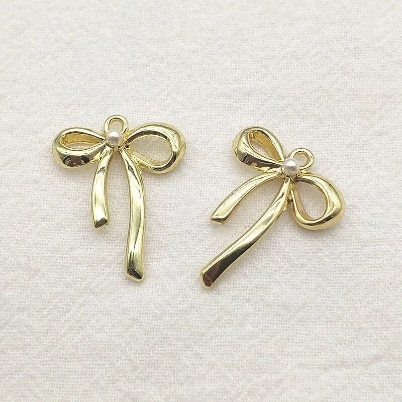Gold Alloy Bow Pendant Charm, 10 Pieces, Bow 80 - 