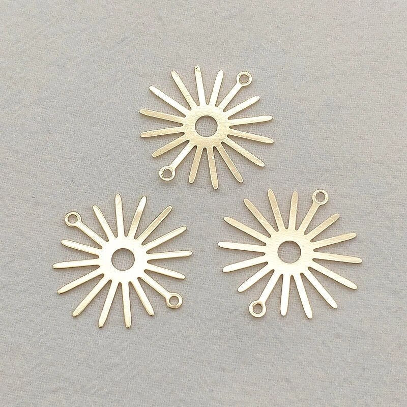 Gold Brass Large 2 - Hole Sunburst Connector, 10 Pieces, Connector 50 - 