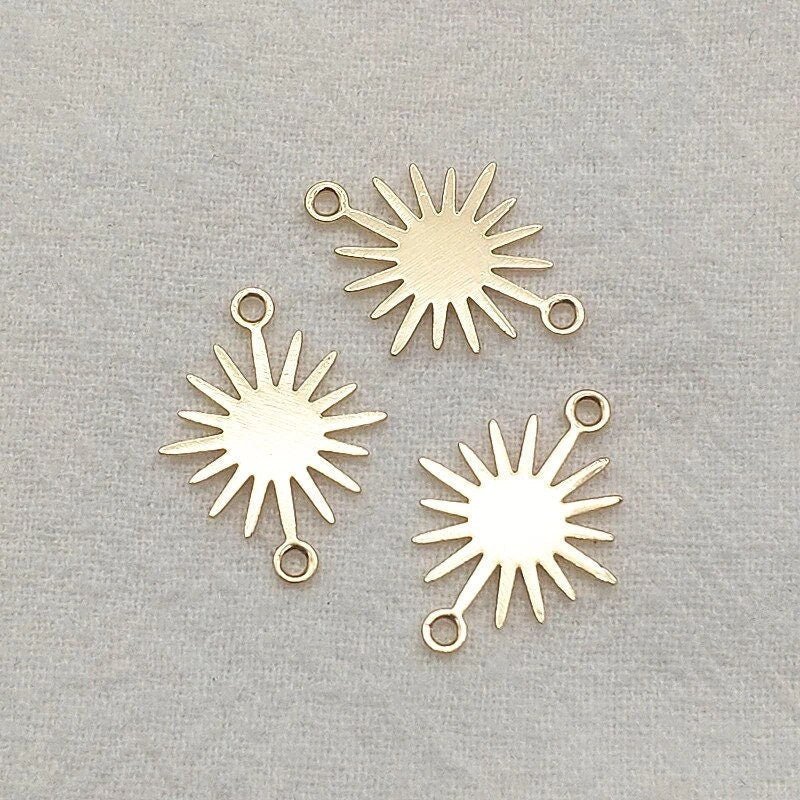Gold Brass Small 2 - Hole Sunburst Connector, 10 Pieces, Connector 52 - 