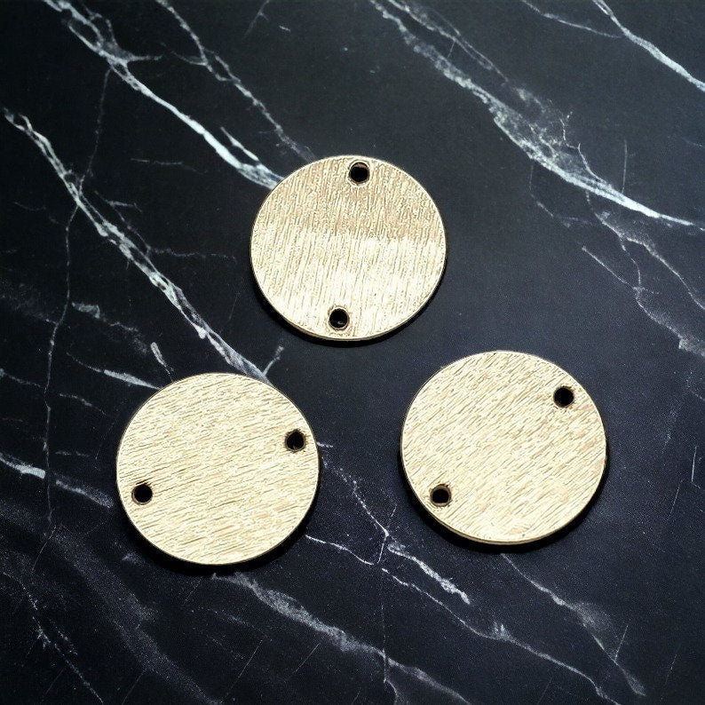 Gold Brushed Brass Circle 2 - Hole Connectors, 10 Pieces - 