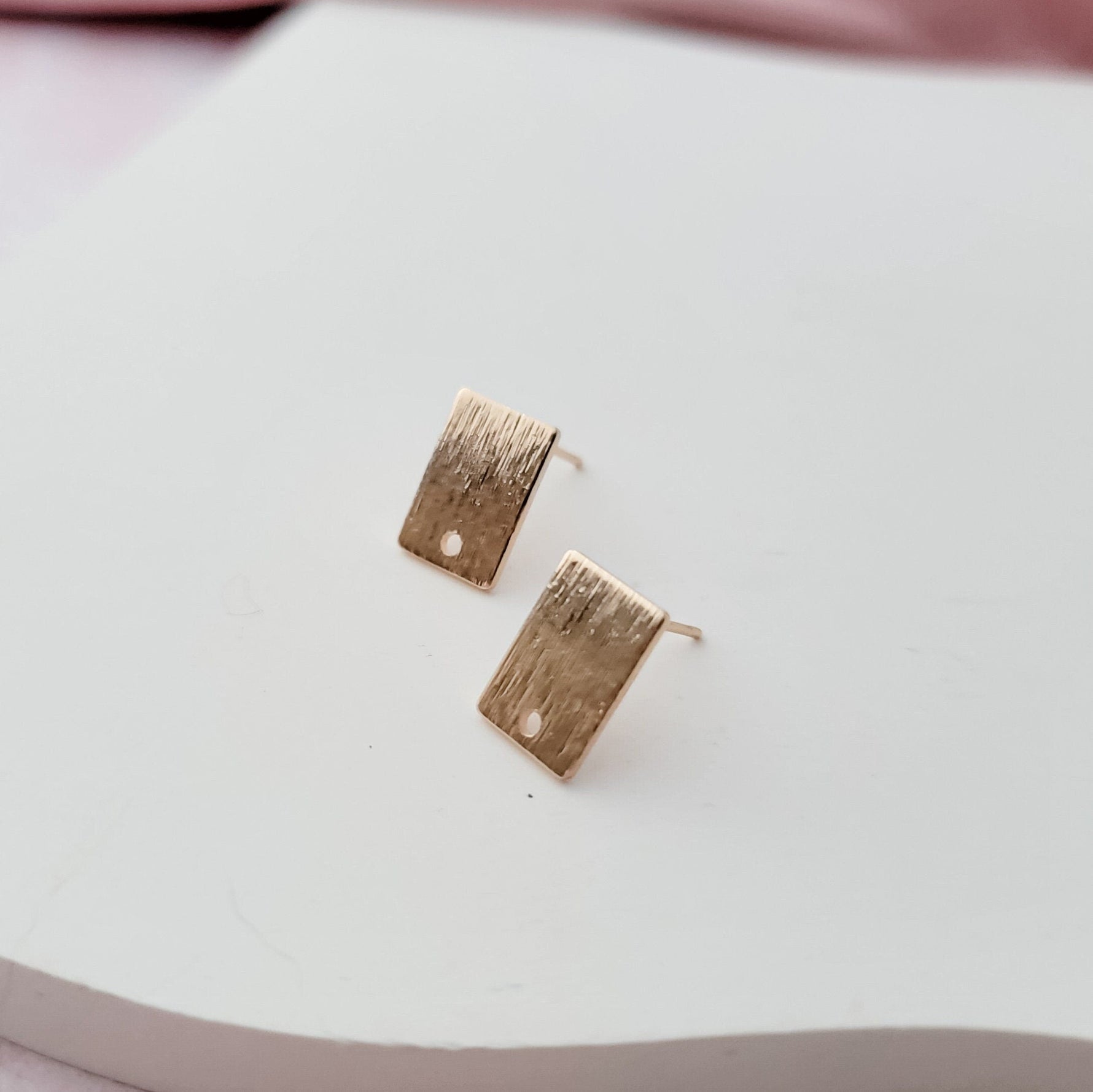 Gold Brushed Short Rectangle Stud Earring Findings, 10 Pieces, Stud 81 - 