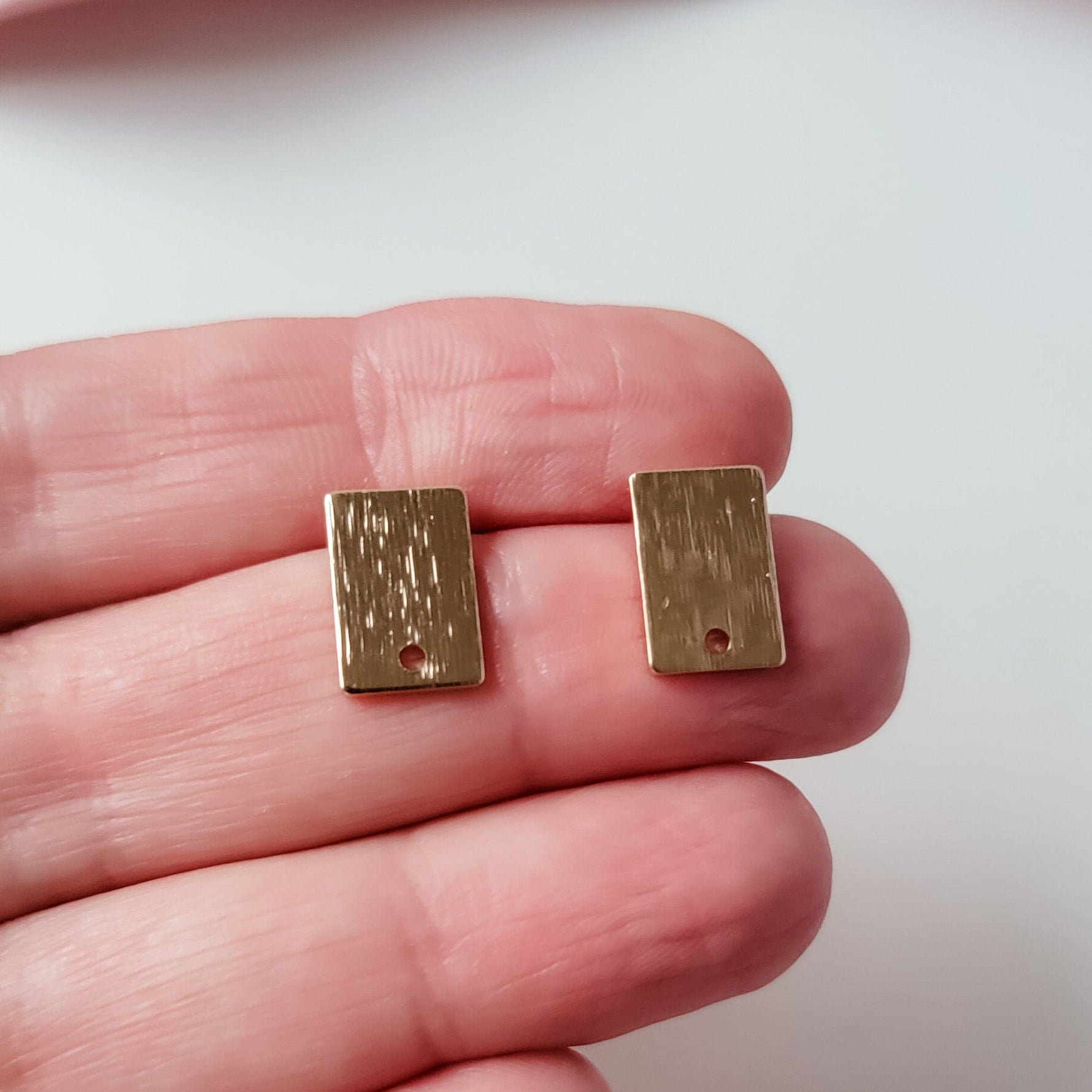 Gold Brushed Short Rectangle Stud Earring Findings, 10 Pieces, Stud 81 - 
