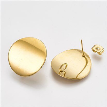 Gold Concave Stud Findings with Loops, 10 Pieces, Stud 99 - 
