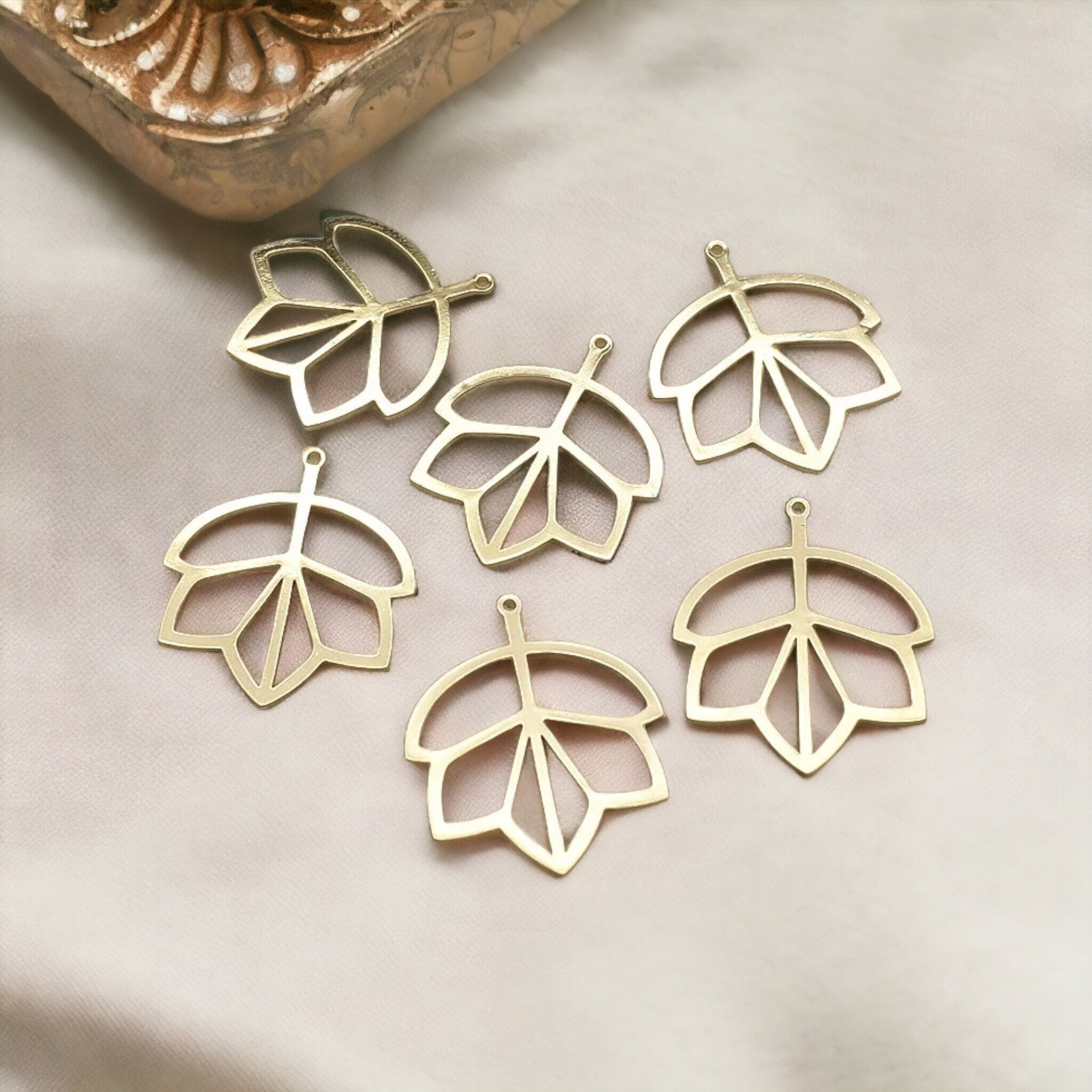 Gold Fall Leaf 1 - Hole Brass Charms, 10 Pieces - 
