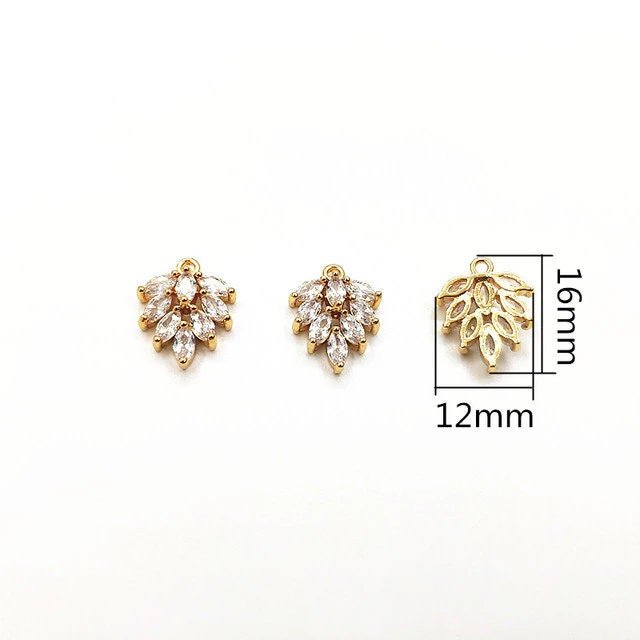 Gold Feather Cubic Zirconia Charms, 10 Pieces, Charm 44 - 
