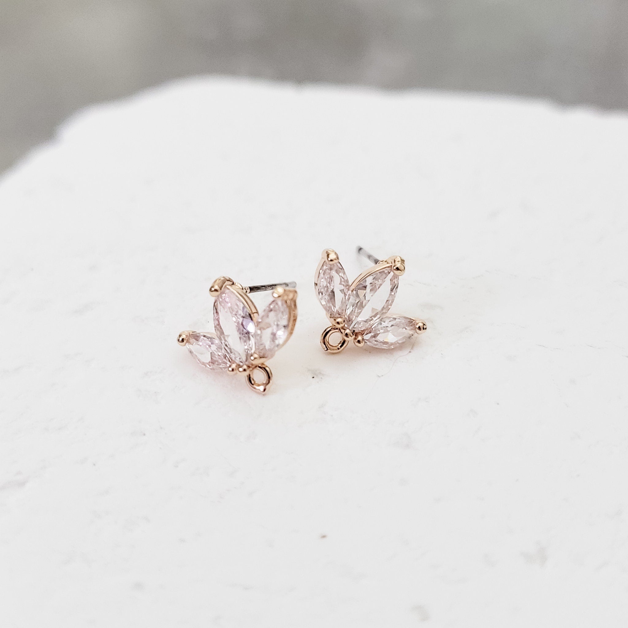 Gold Half Flower Cubic Zirconia Studs with Loops, 10 Pieces, Stud 71 - 