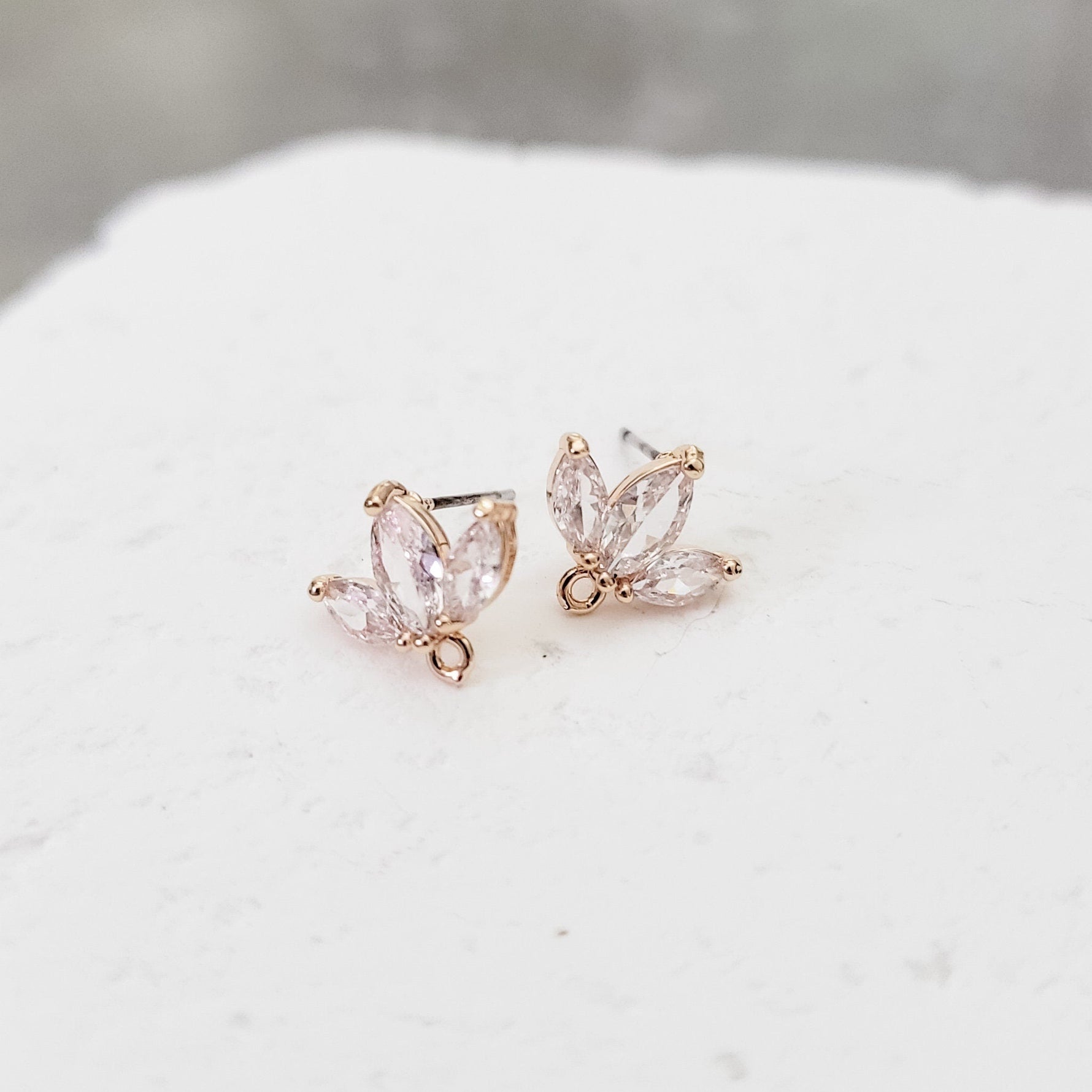 Gold Half Flower Cubic Zirconia Studs with Loops, 10 Pieces, Stud 71 - 
