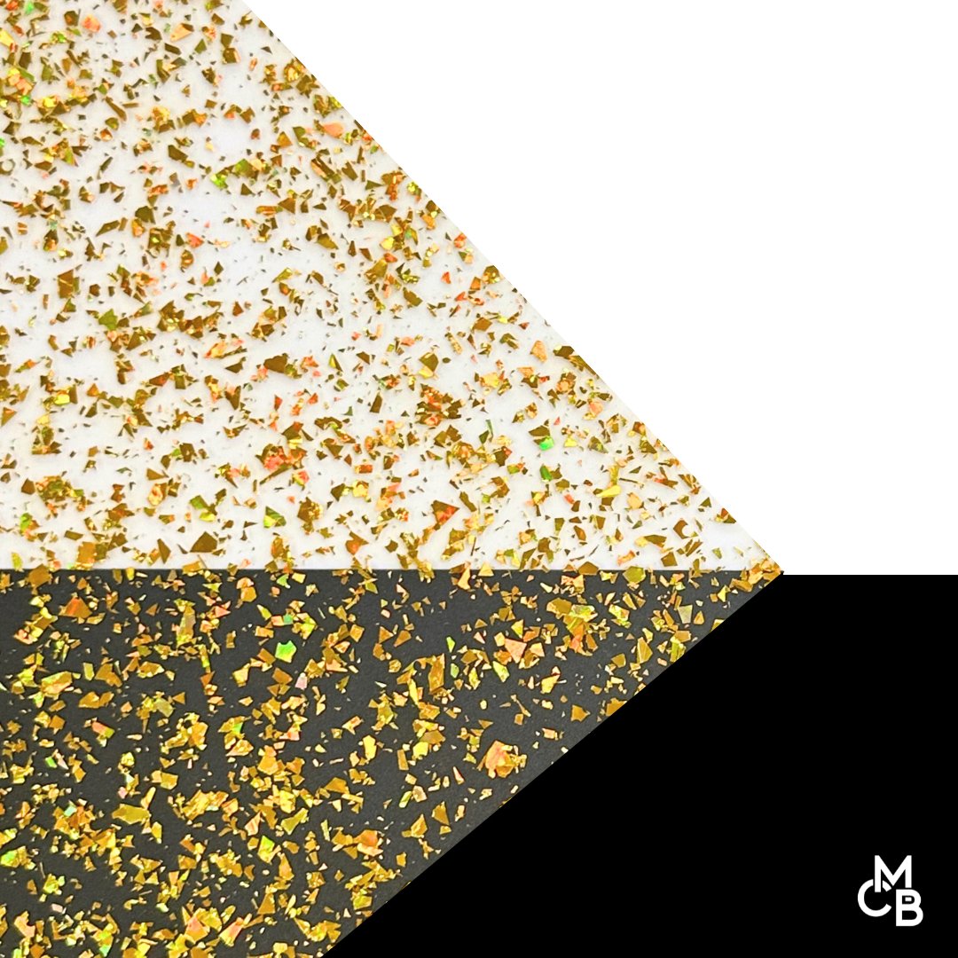 Gold Holographic Flake Glitter Cast Acrylic | Glitter Acrylic Sheet | CMB Acrylic