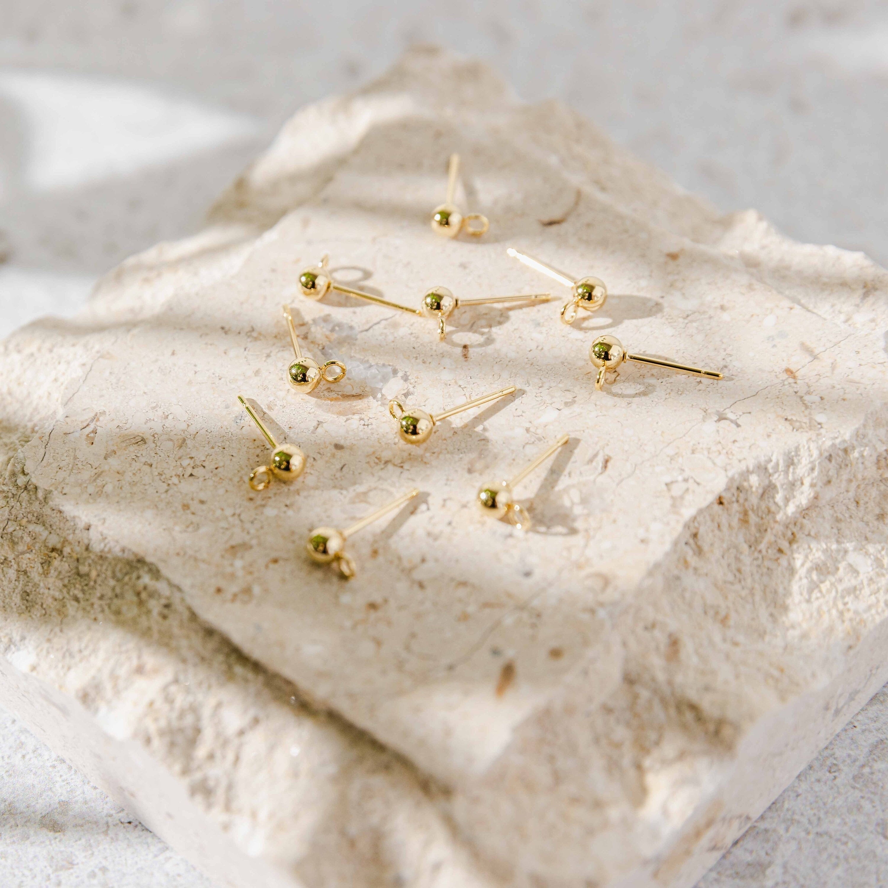 Gold Large Ball Stud Posts Stainless Steel (8mm), 10 Pieces, Stud 30 - 
