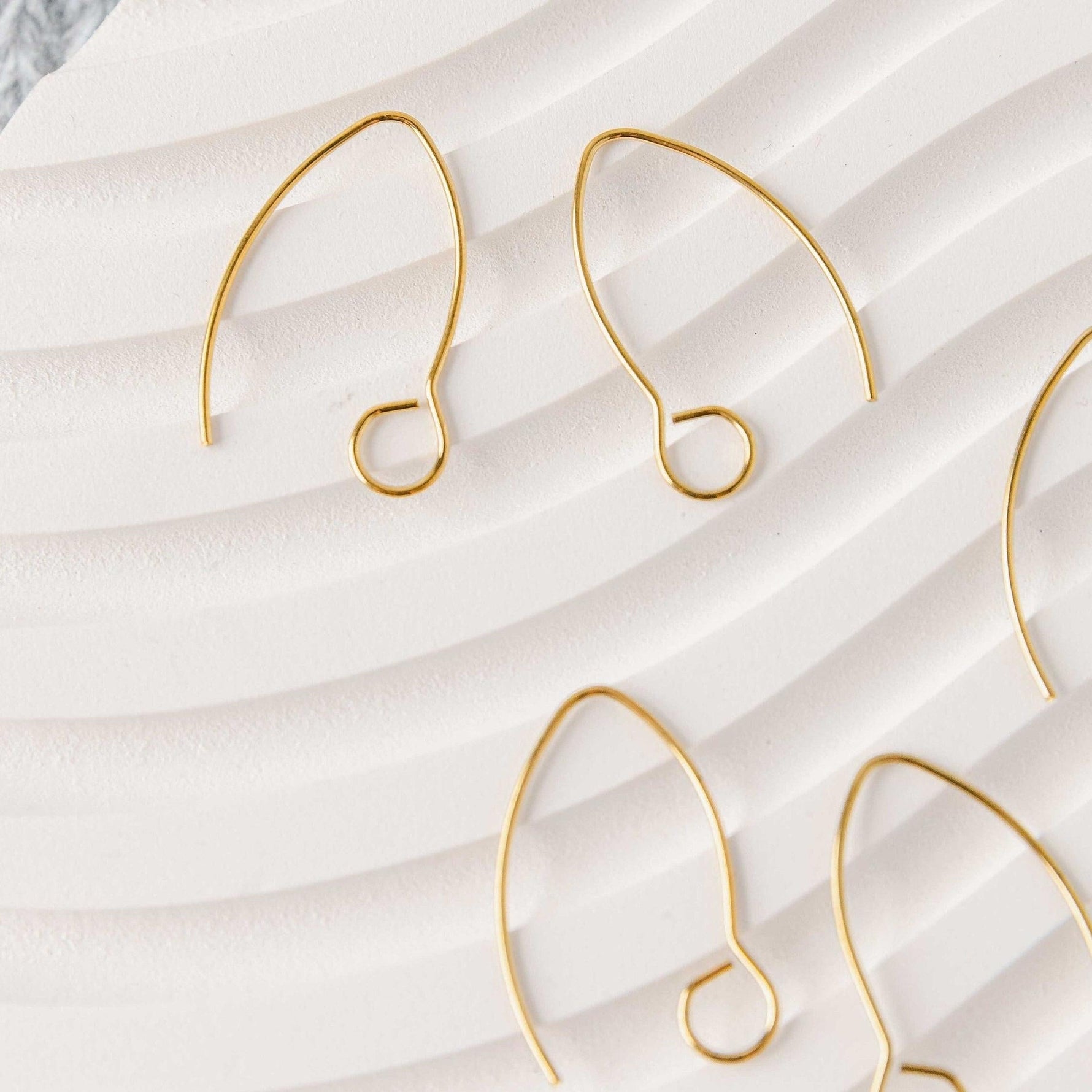 Gold Large Loop V Ear Wires (5mm Surgical Stainless Steel Marquise Hooks), 20 Pieces, Earring Hook 57 - 