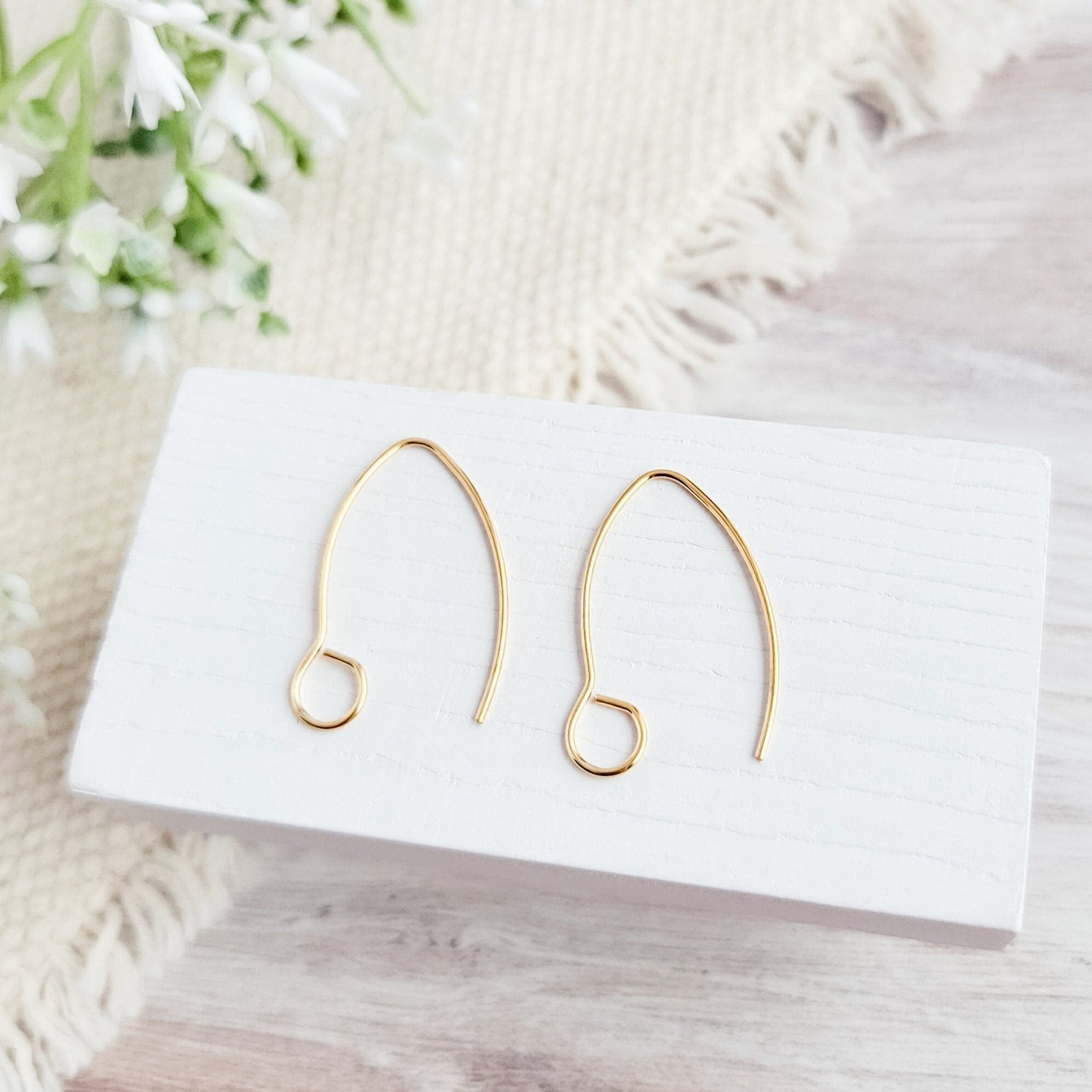Gold Large Loop V Ear Wires (5mm Surgical Stainless Steel Marquise Hooks), 20 Pieces, Earring Hook 57 - 