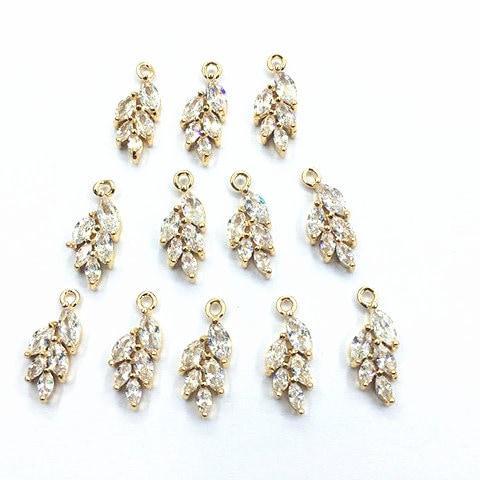 Gold Leaf Cubic Zirconia Charms, 10 Pieces, Charm 37 - 