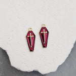 Gold & Maroon Coffin Enamel and Alloy Pendant Charm, 10 Pieces, Charm 11 - 