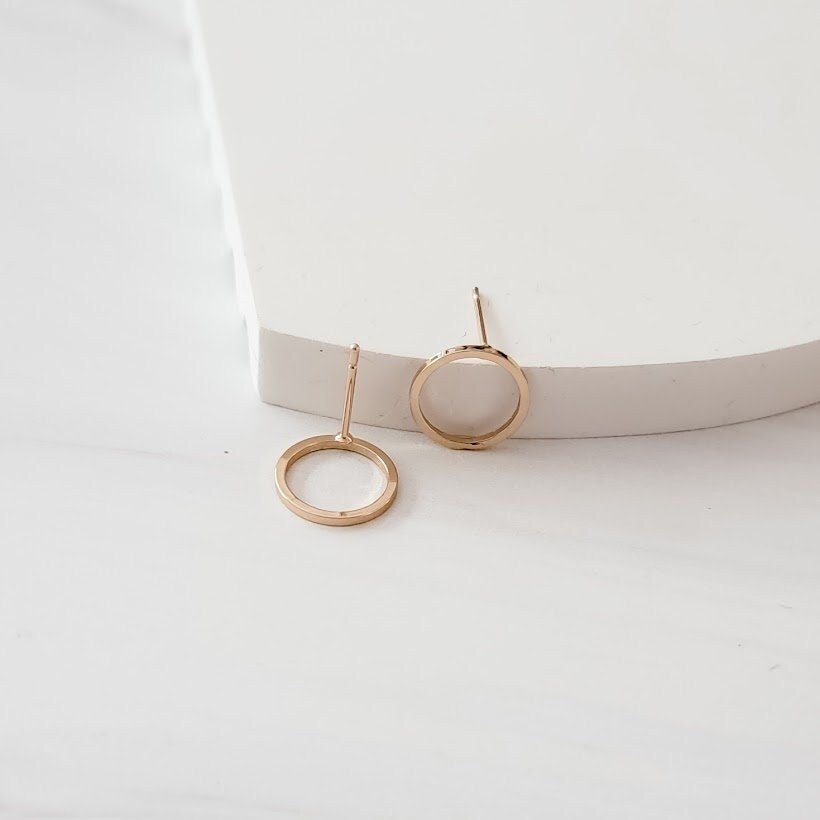 Gold Minimalist Open Circle Brass 12mm Stud Earring Findings, 10 Pieces, Stud 88 - 