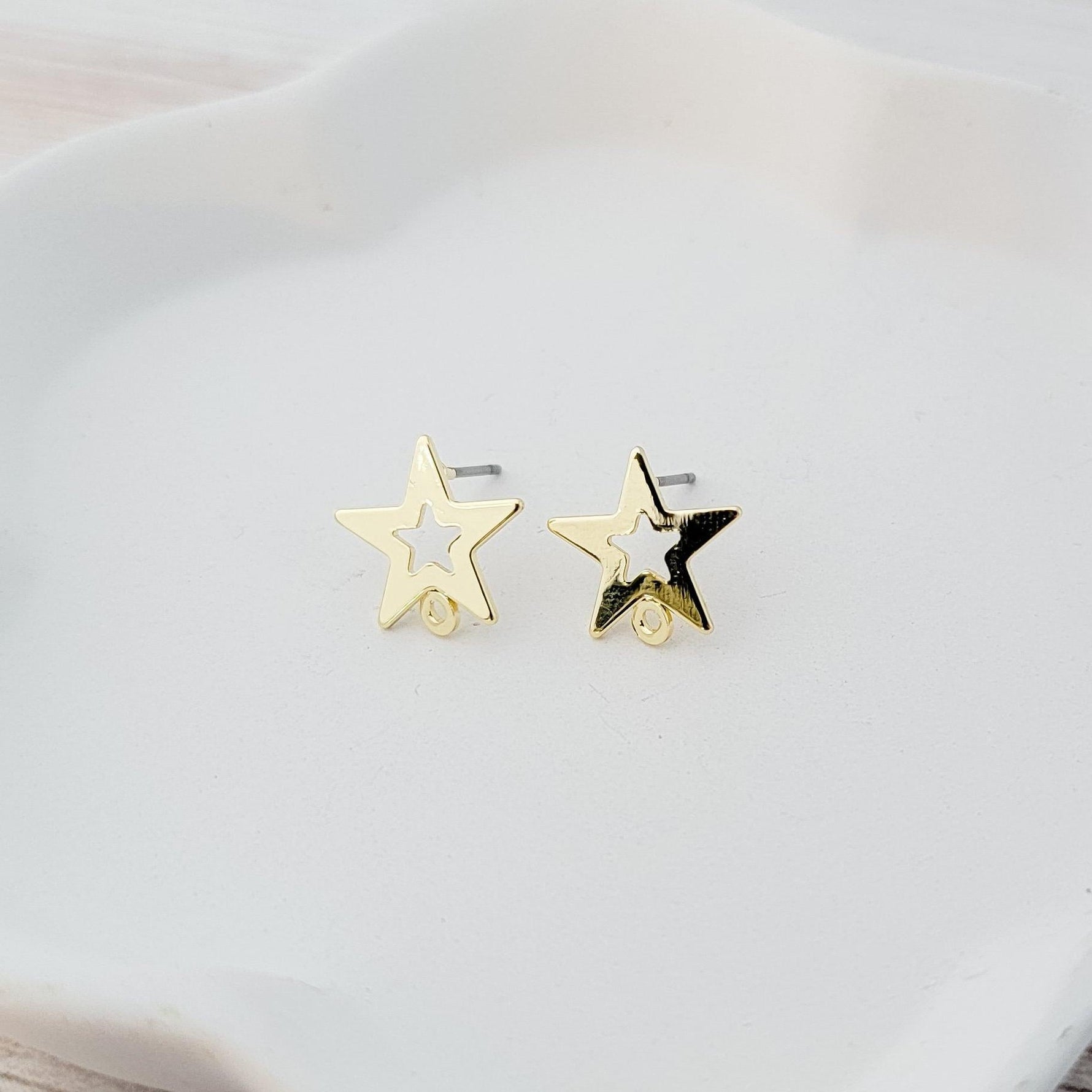 Gold Open Star Stud Earring Findings, 10 Pieces, Stud 96 - 