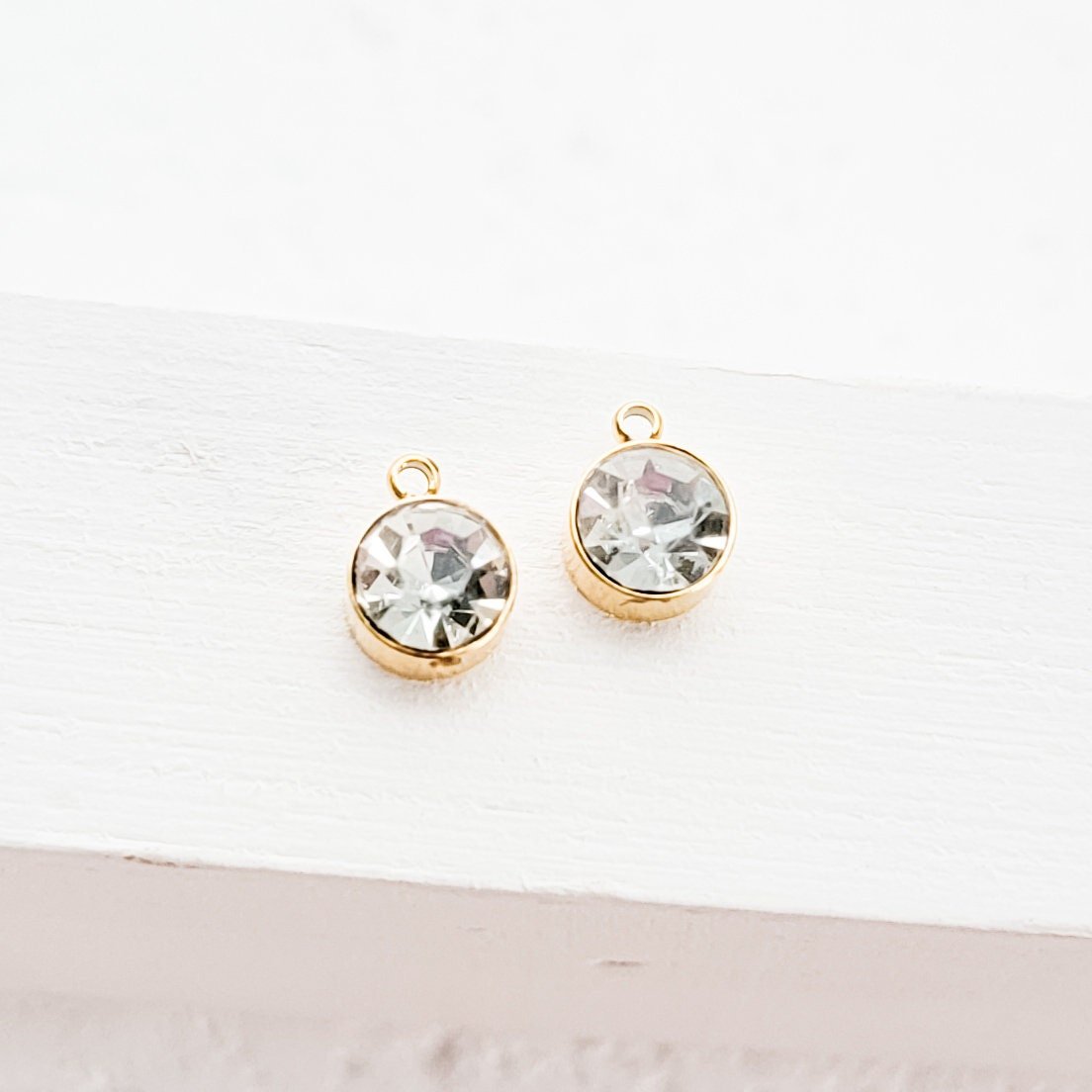 Gold Petite Rhinestone 6mm Circle Charm, 10 Pieces, Charm 29 - 