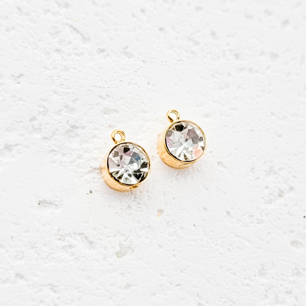 Gold Petite Rhinestone 6mm Circle Charm, 10 Pieces, Charm 29 - 