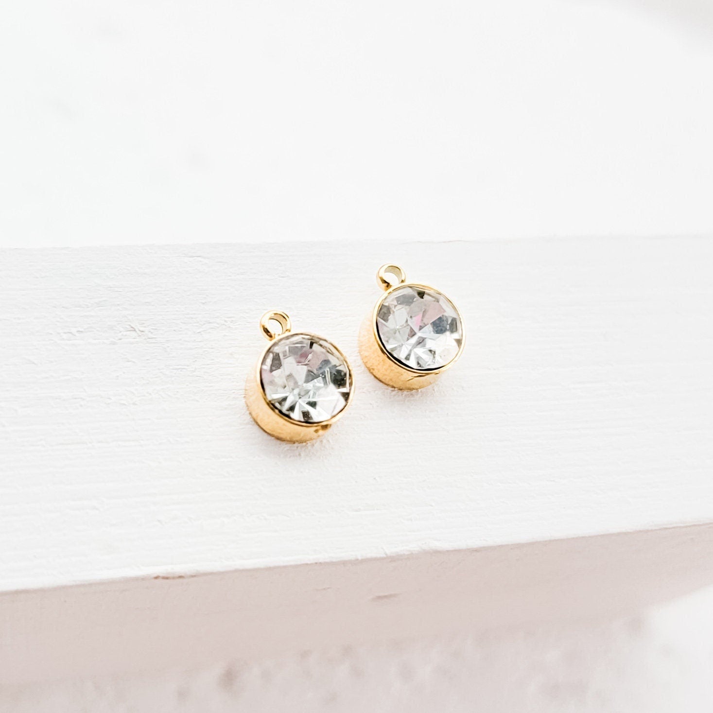 Gold Petite Rhinestone 6mm Circle Charm, 10 Pieces, Charm 29 - 