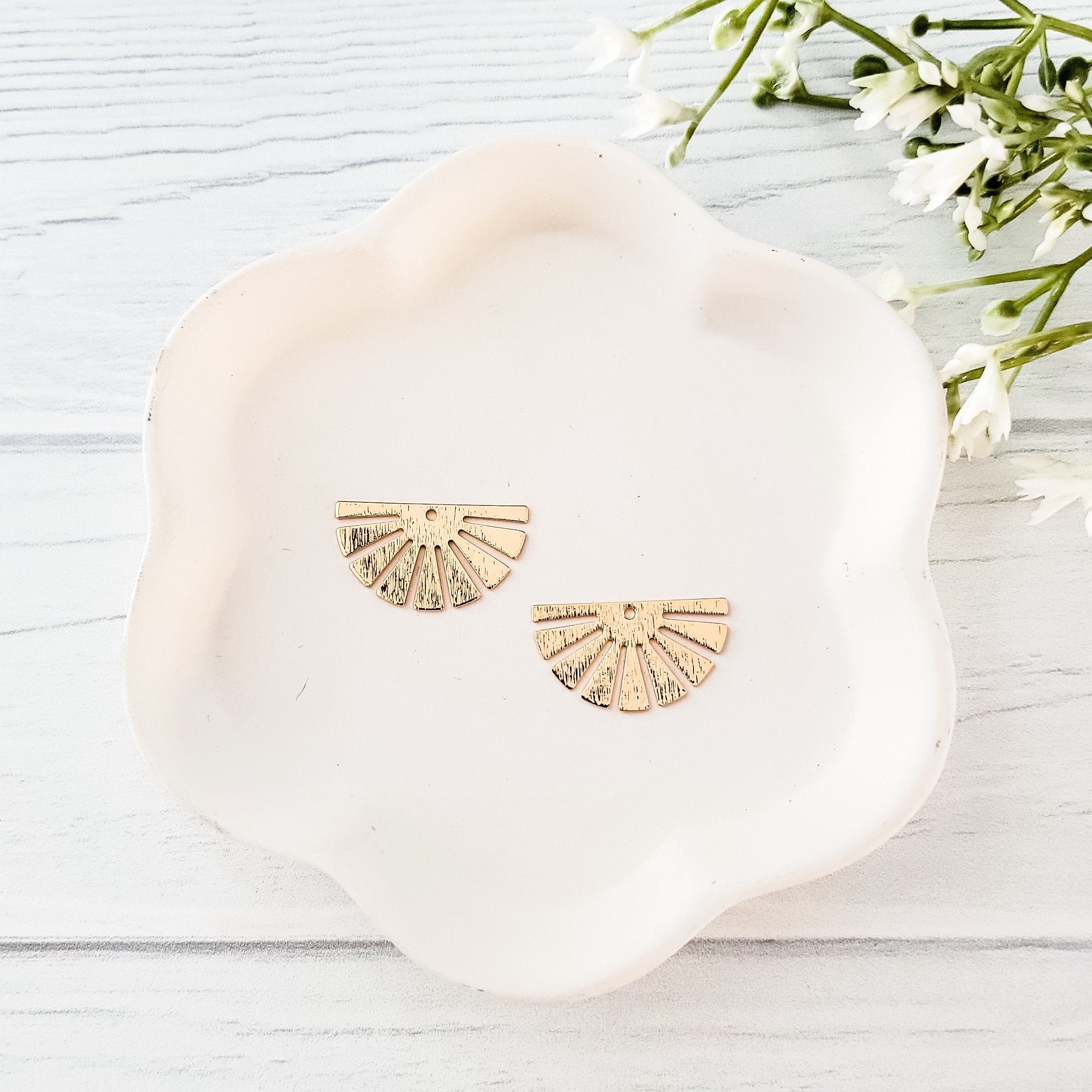 Gold Ray Semicircle 1 - Hole Brushed Brass Pendant, 10 Pieces, Charm 92 - 