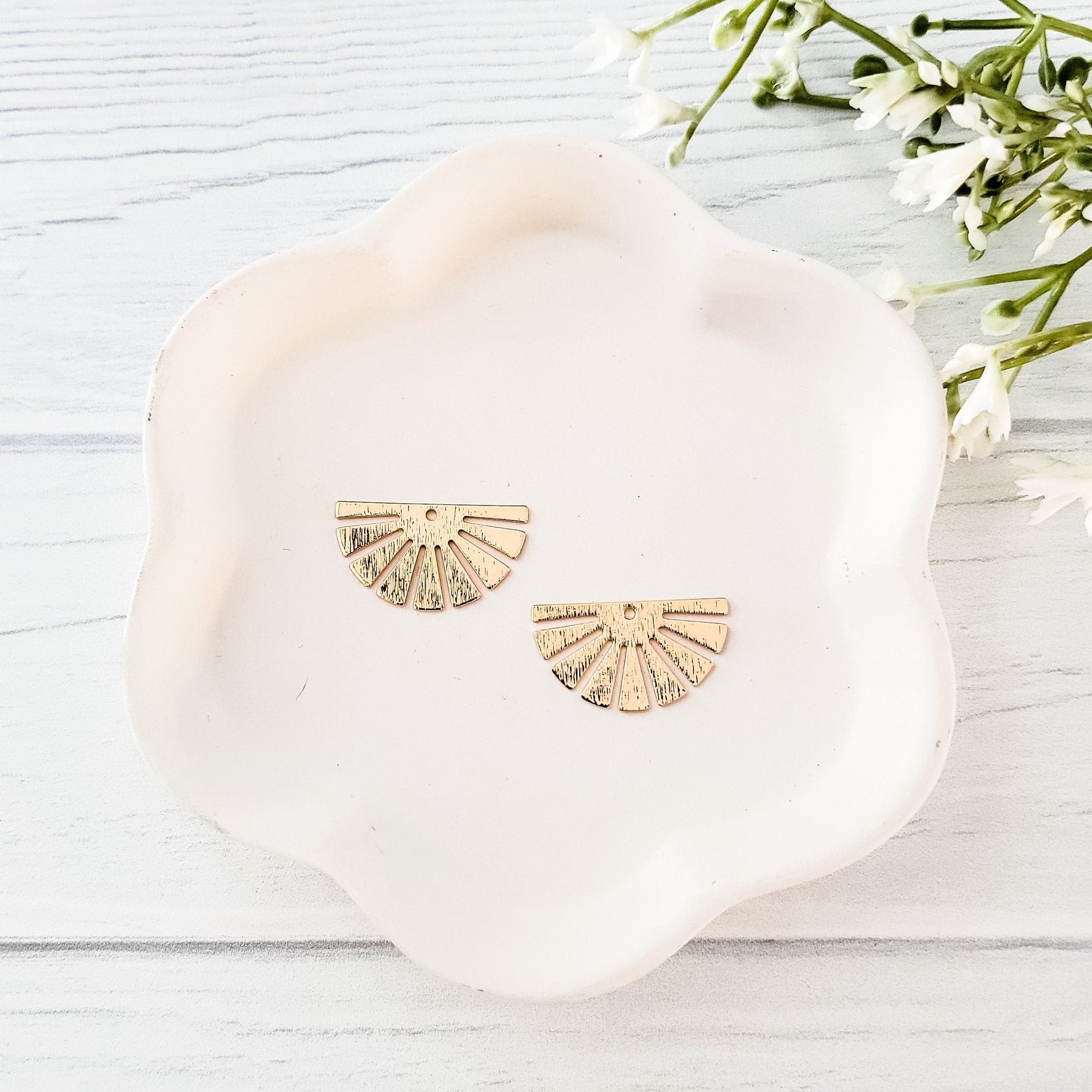 Gold Ray Semicircle 1 - Hole Brushed Brass Pendant, 10 Pieces, Charm 92 - 