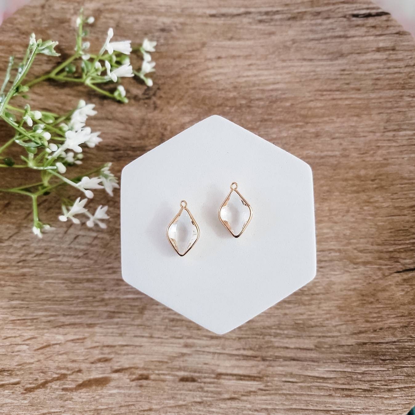 Gold Rhombus Crystal Charms, 10 Pieces, Charm 36 - 