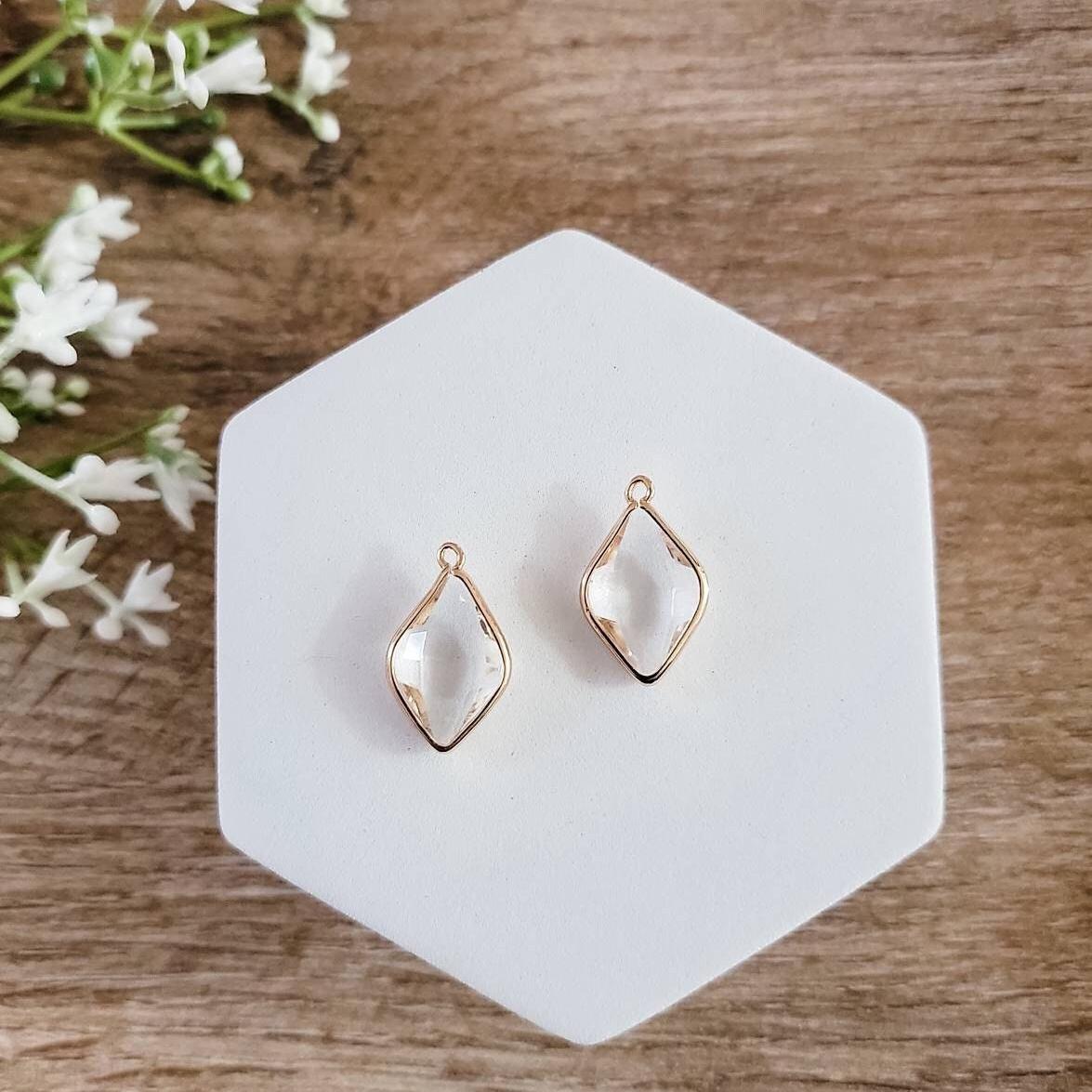 Gold Rhombus Crystal Charms, 10 Pieces, Charm 36 - 