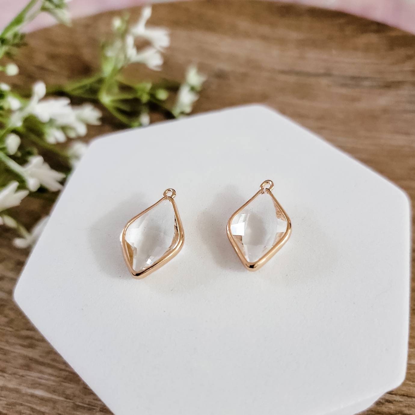 Gold Rhombus Crystal Charms, 10 Pieces, Charm 36 - 