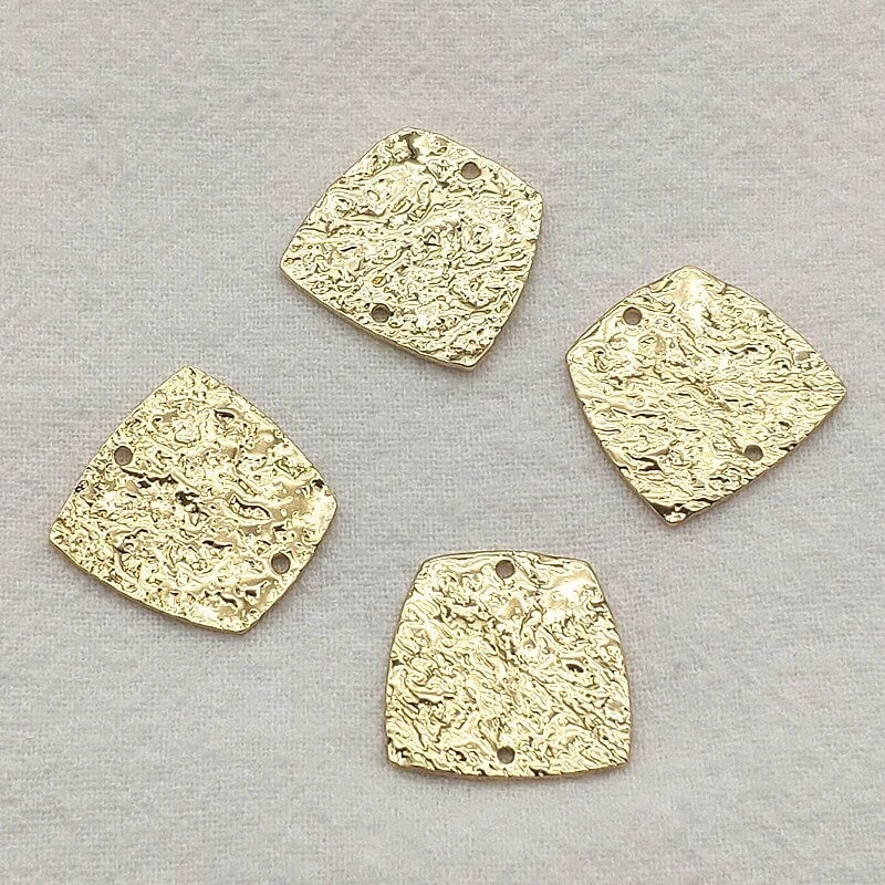 Gold Rounded Trapezoid 2 - Hole Hammered Brass Connectors, 10 Pieces, Connector 55 - 