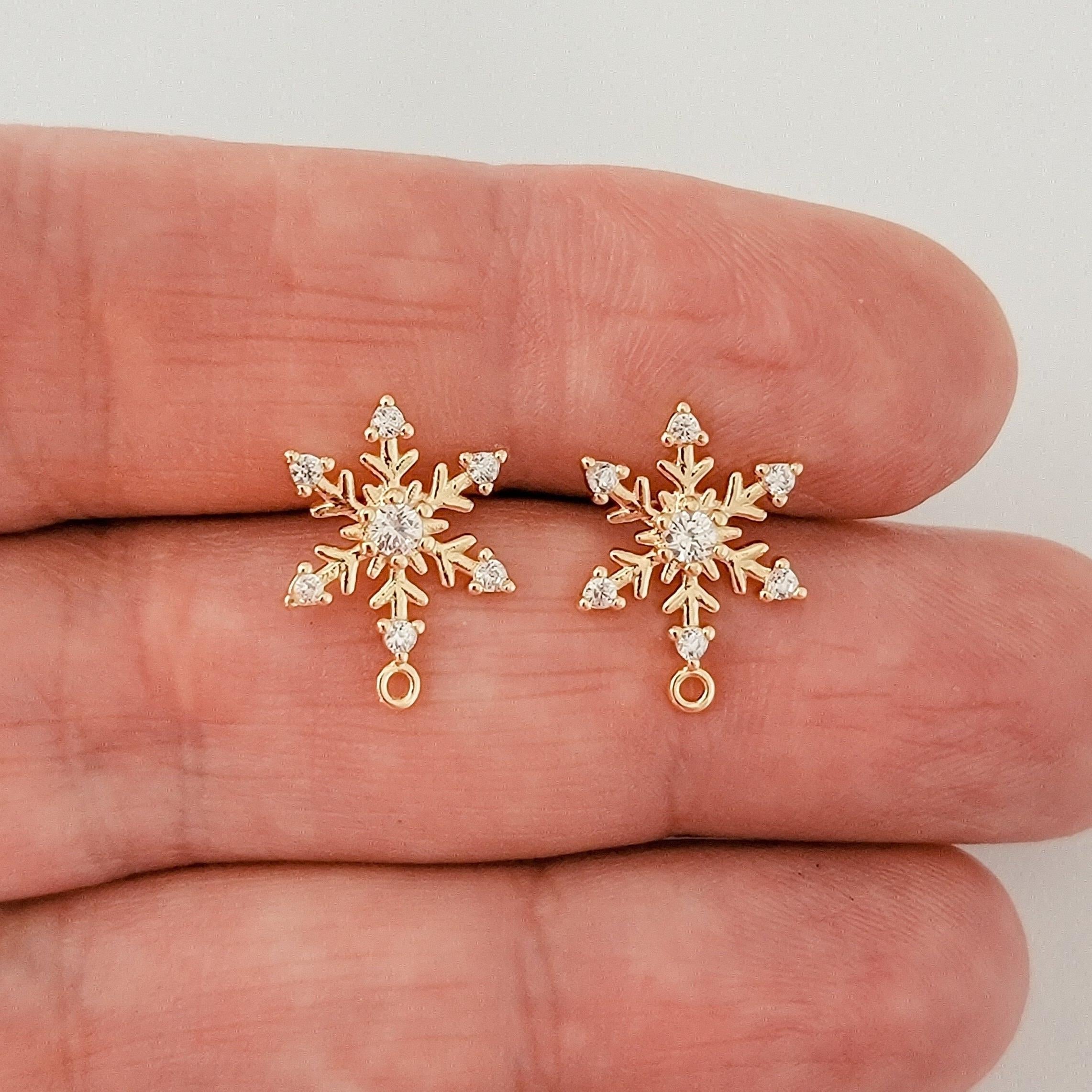 Gold Snowflake Cubic Zirconia Studs with Loops, 10 Pieces, Stud 35 - 