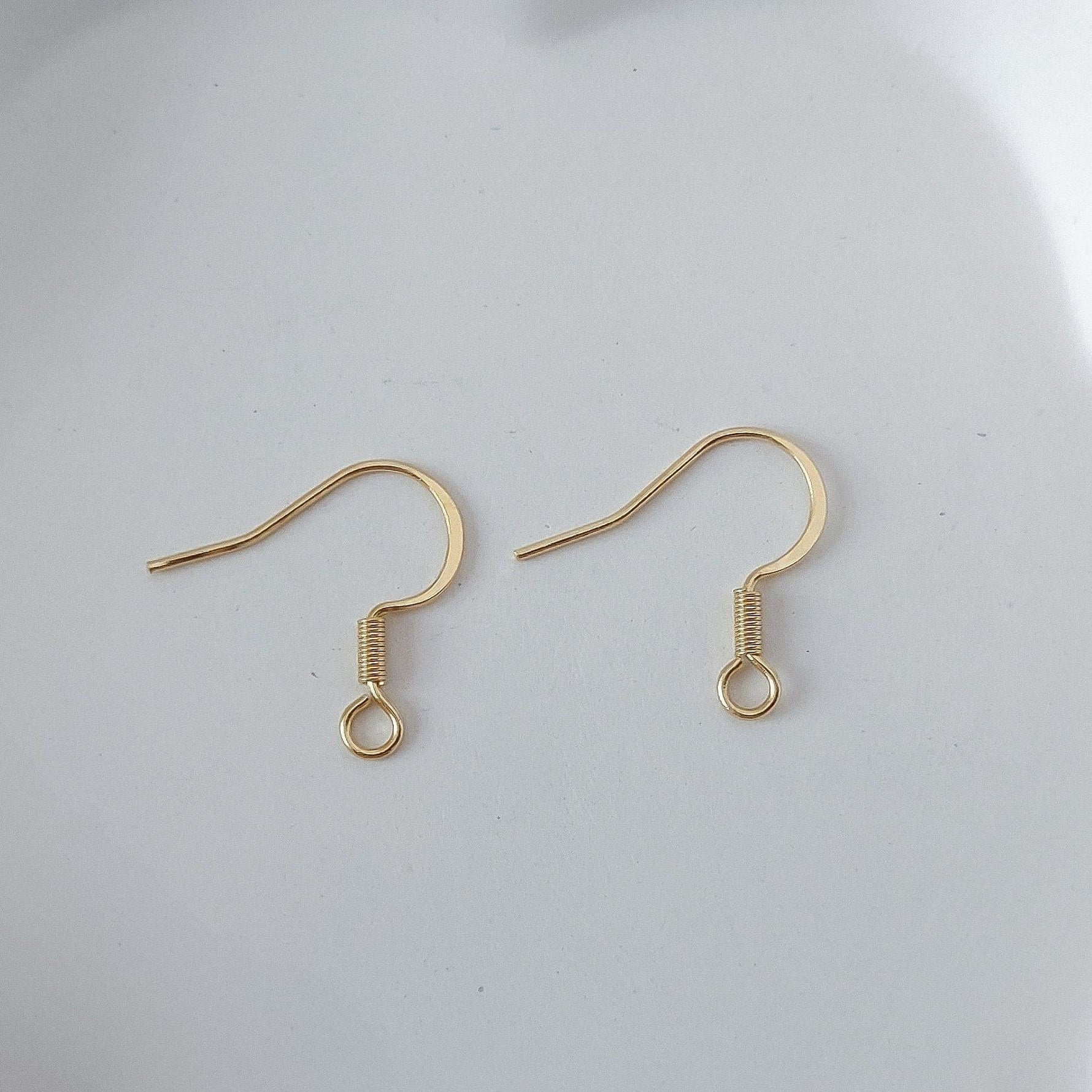 Gold Stainless Ear Wires 2.5mm Hole (Hammered Flat French Style), 20 Pieces, Earring Hook 44 - 