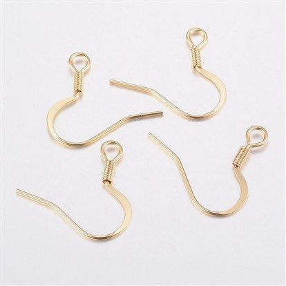 Gold Stainless Ear Wires 2.5mm Hole (Hammered Flat French Style), 20 Pieces, Earring Hook 44 - 