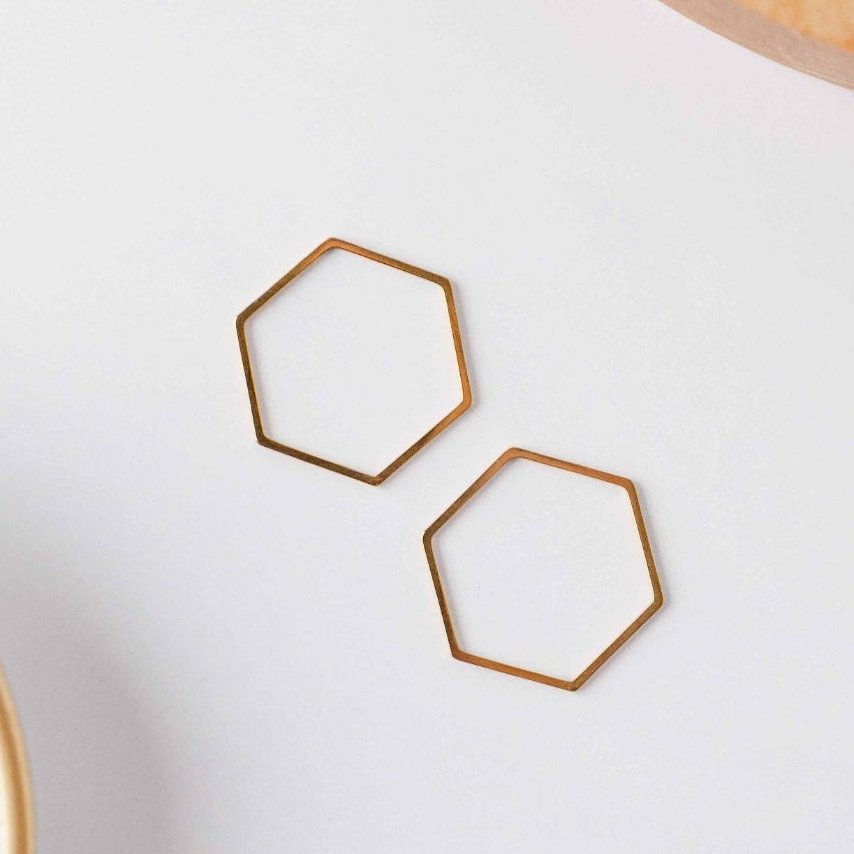 Gold Stainless Steel Hexagon Linking Rings (Smooth), 10 Pieces, Connector 26 - 