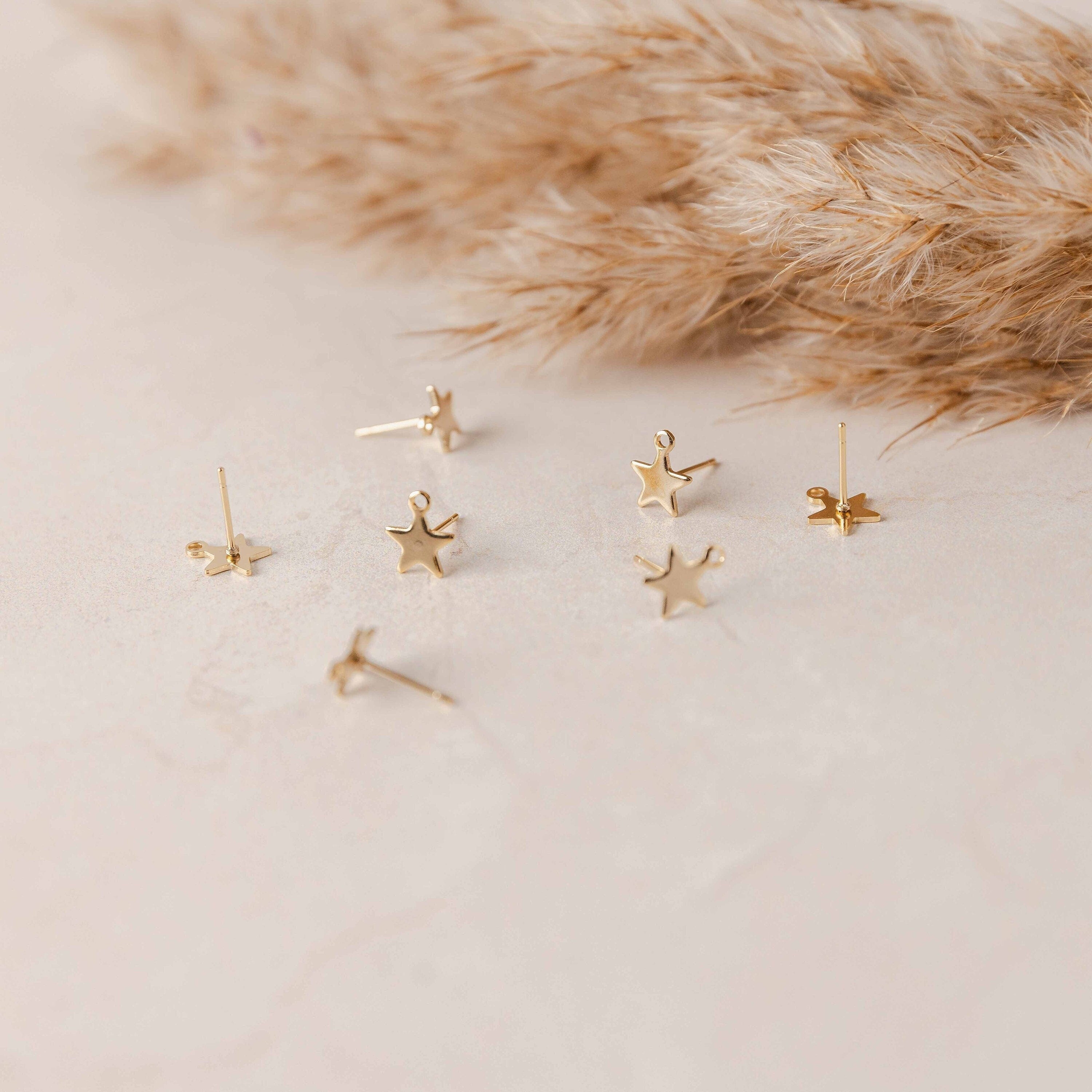 Gold Stainless Steel Star Stud with Loop, 10 Pieces, Stud 90 - 