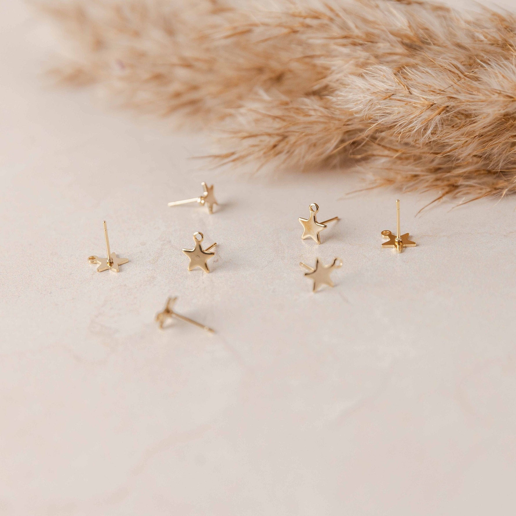Gold Stainless Steel Star Stud with Loop, 10 Pieces, Stud 90 - 