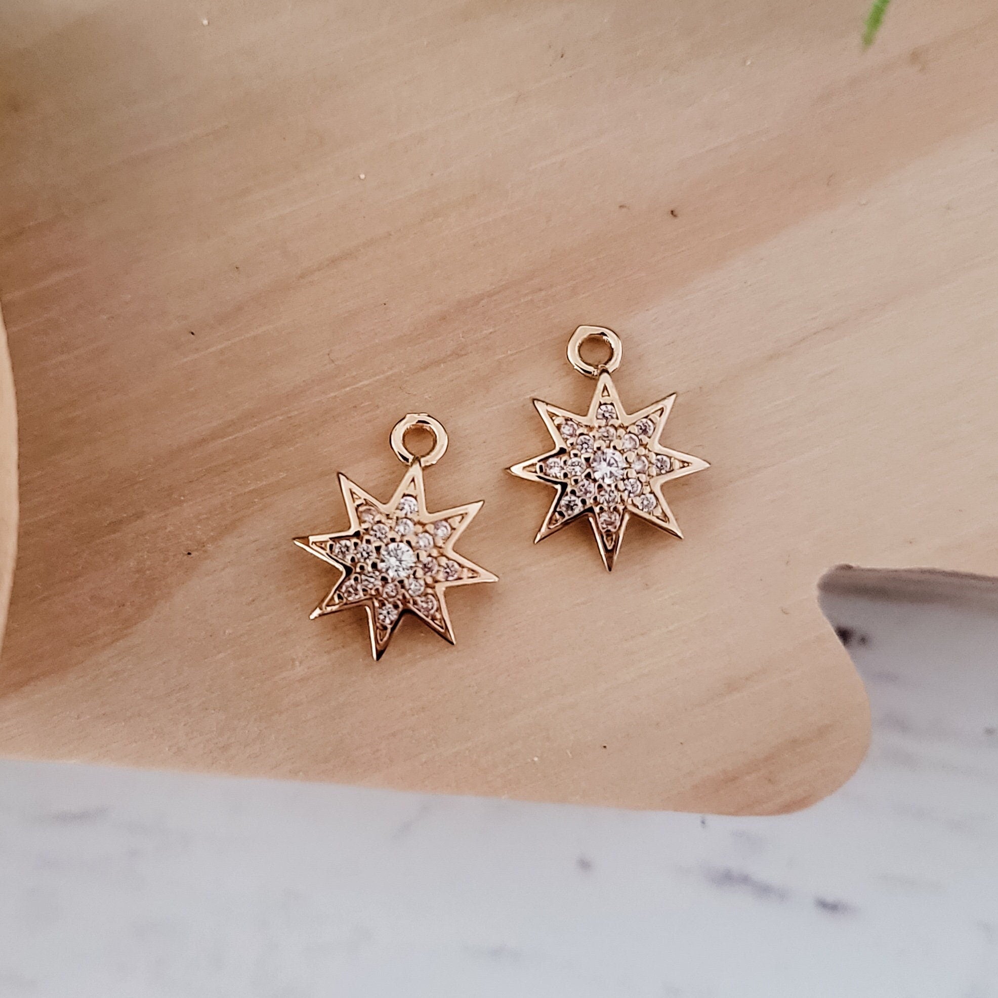 Gold Star Cubic Zirconia Charms, 10 Pieces, Charm 32 - 